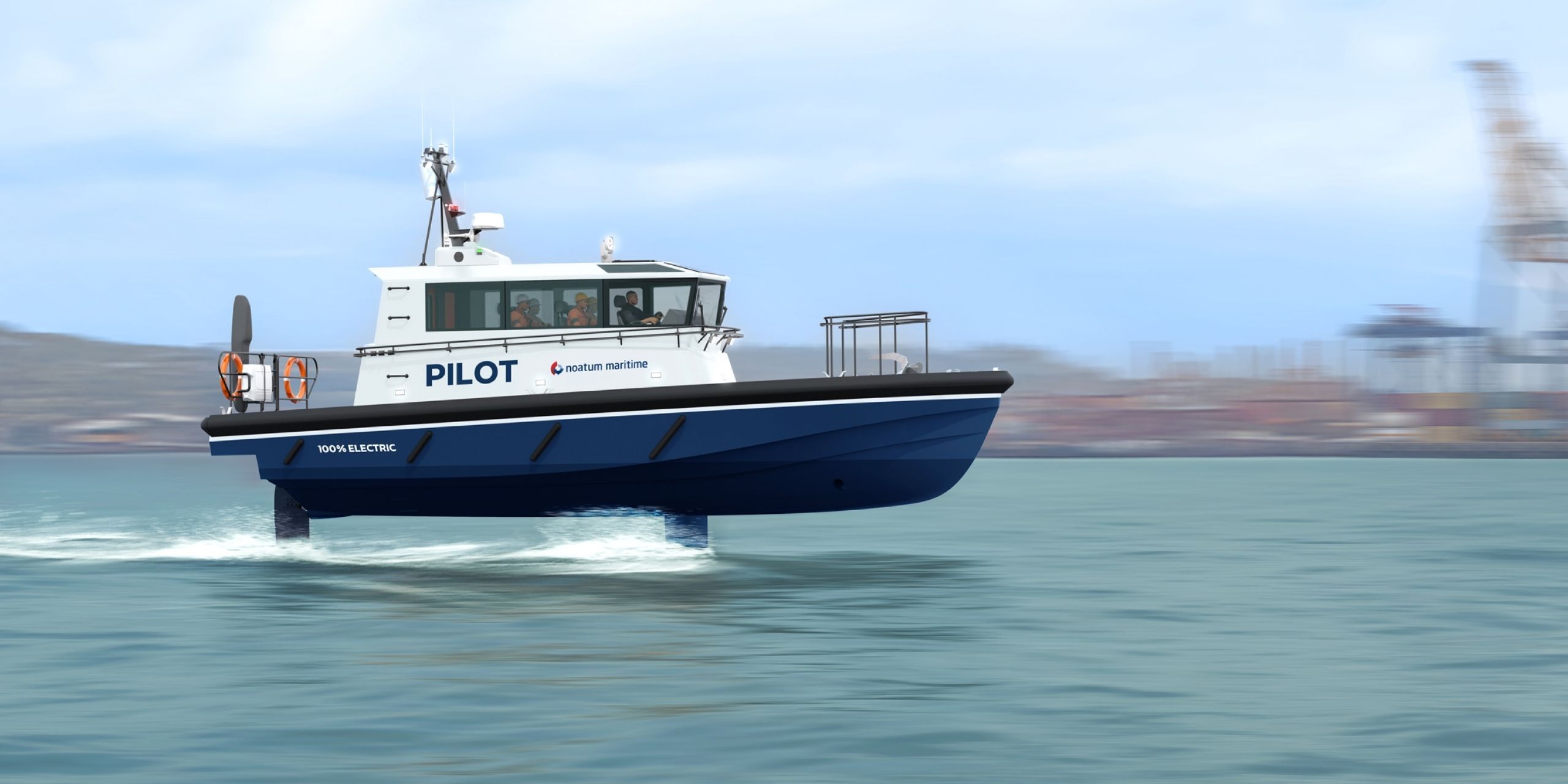 Noatum Maritime branding and colours on Artemis EF-12 Pilot boat foiling
