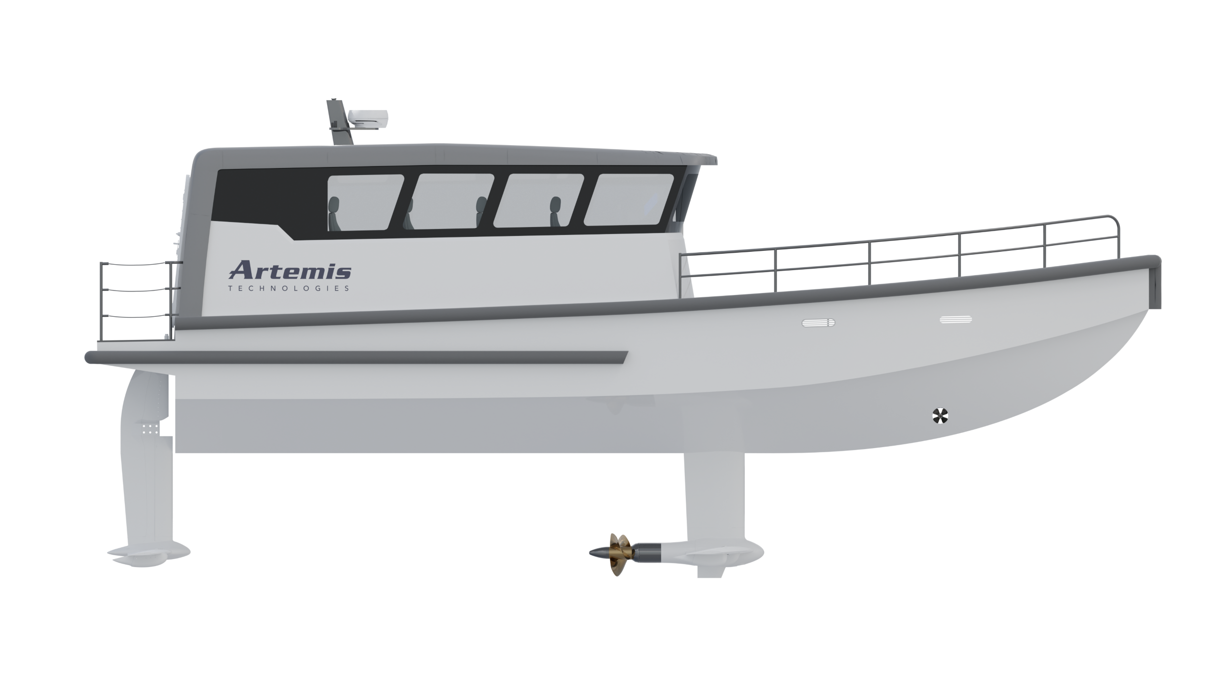 EF-12 Workboat XL starboard side view of the vessel with foils visible 