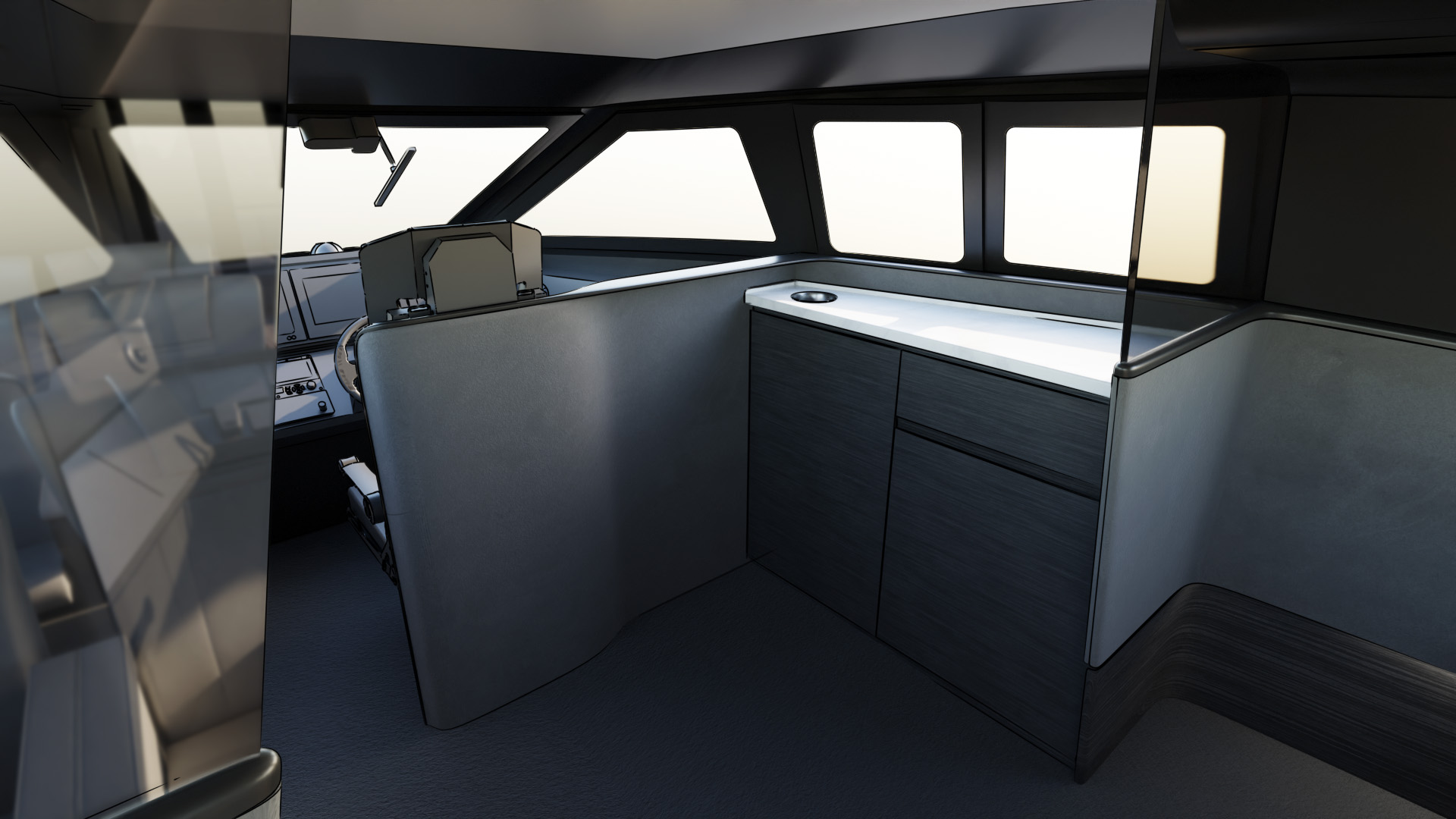Galley of a luxury water taxi