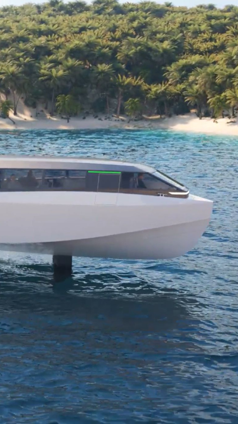 Artemis Technologies EF-12 escape foiling in island landscape 