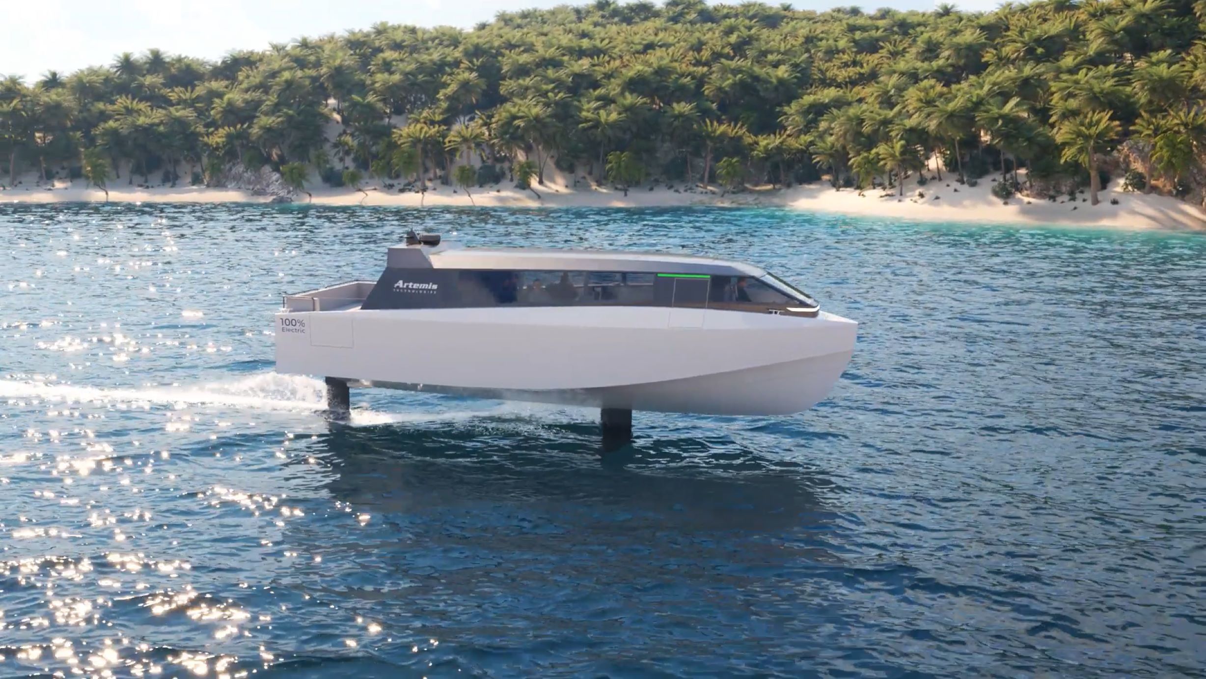 Artemis Technologies EF-12 escape foiling in island landscape 