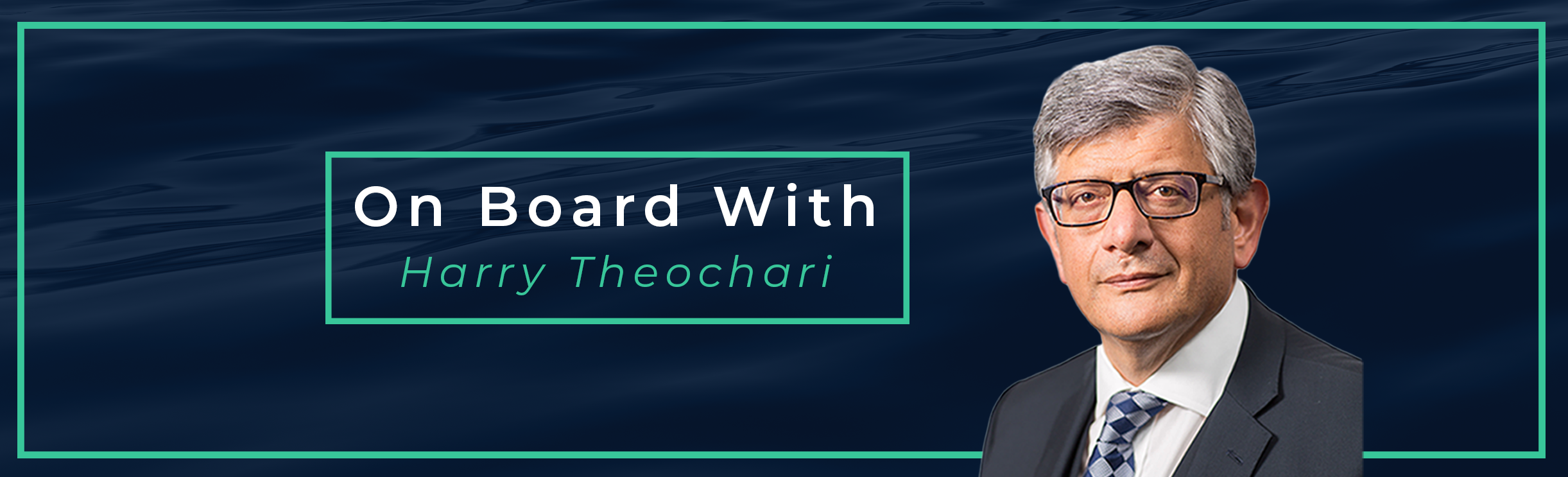 Headshot of Harry Theochari with on board with graphic