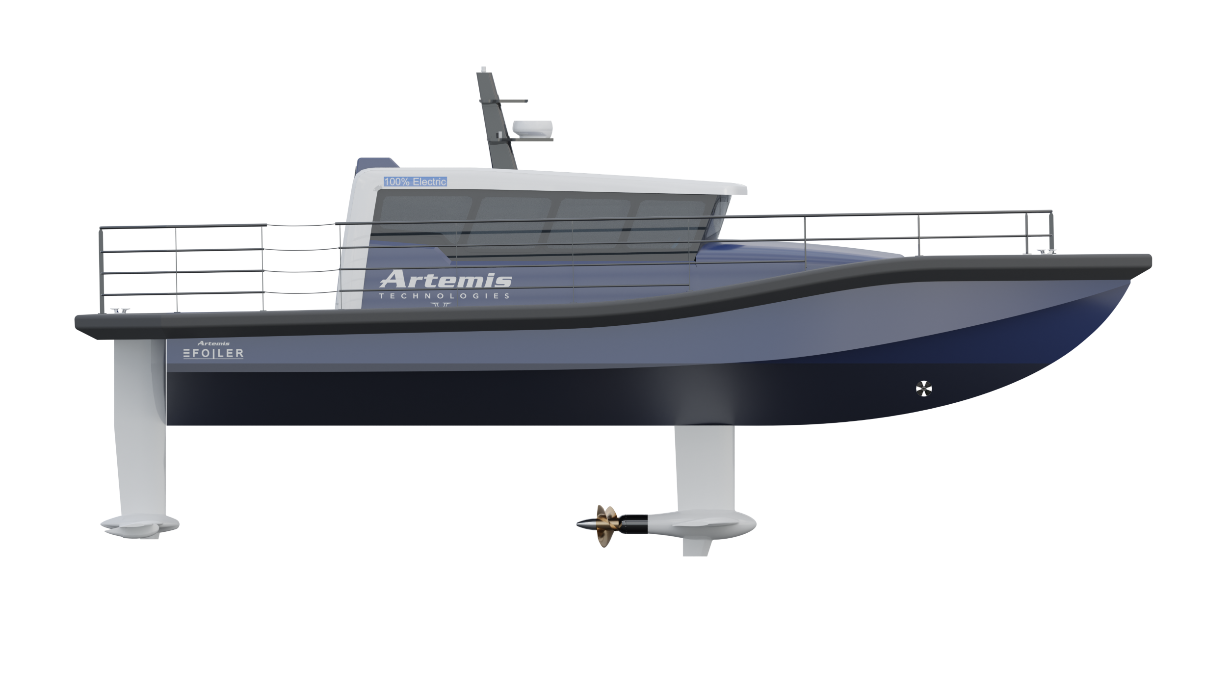 Artemis EF-12 Workboat starboard view - shows the foils and propulsion