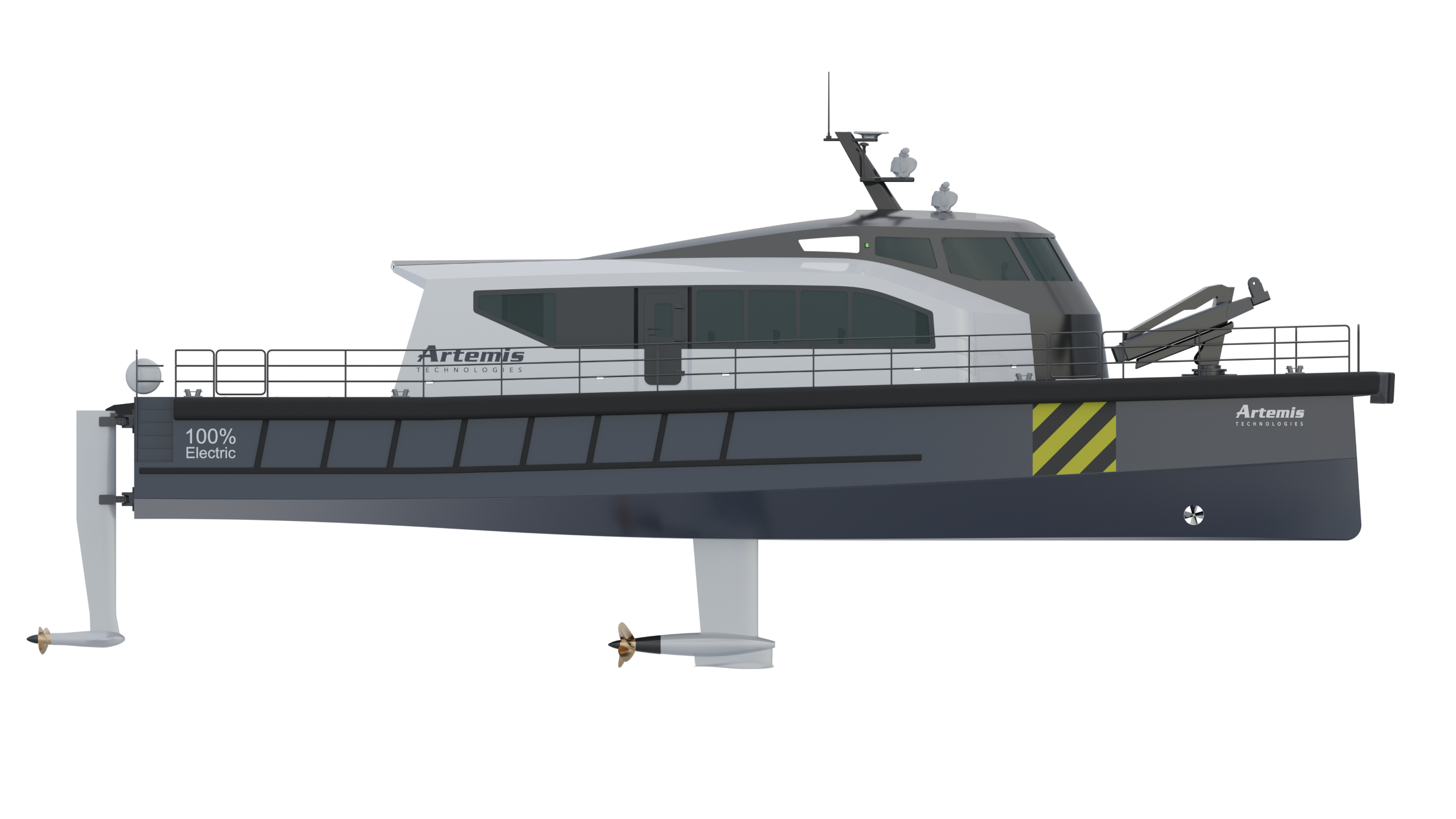 Starboard view of the EF-24 crew transfer vessel with foils and propulsion visible