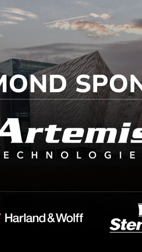 Artemis Technologies logo in middle of screen with other partner logos