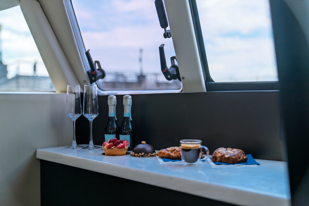 Drinks and desserts on a boat