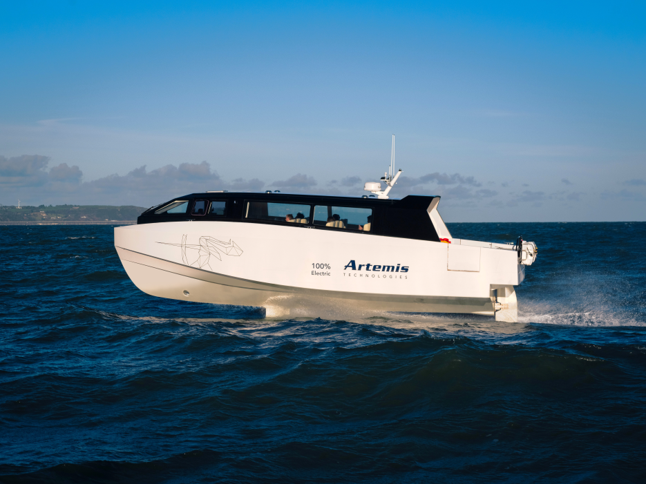 White hydrofoil boat