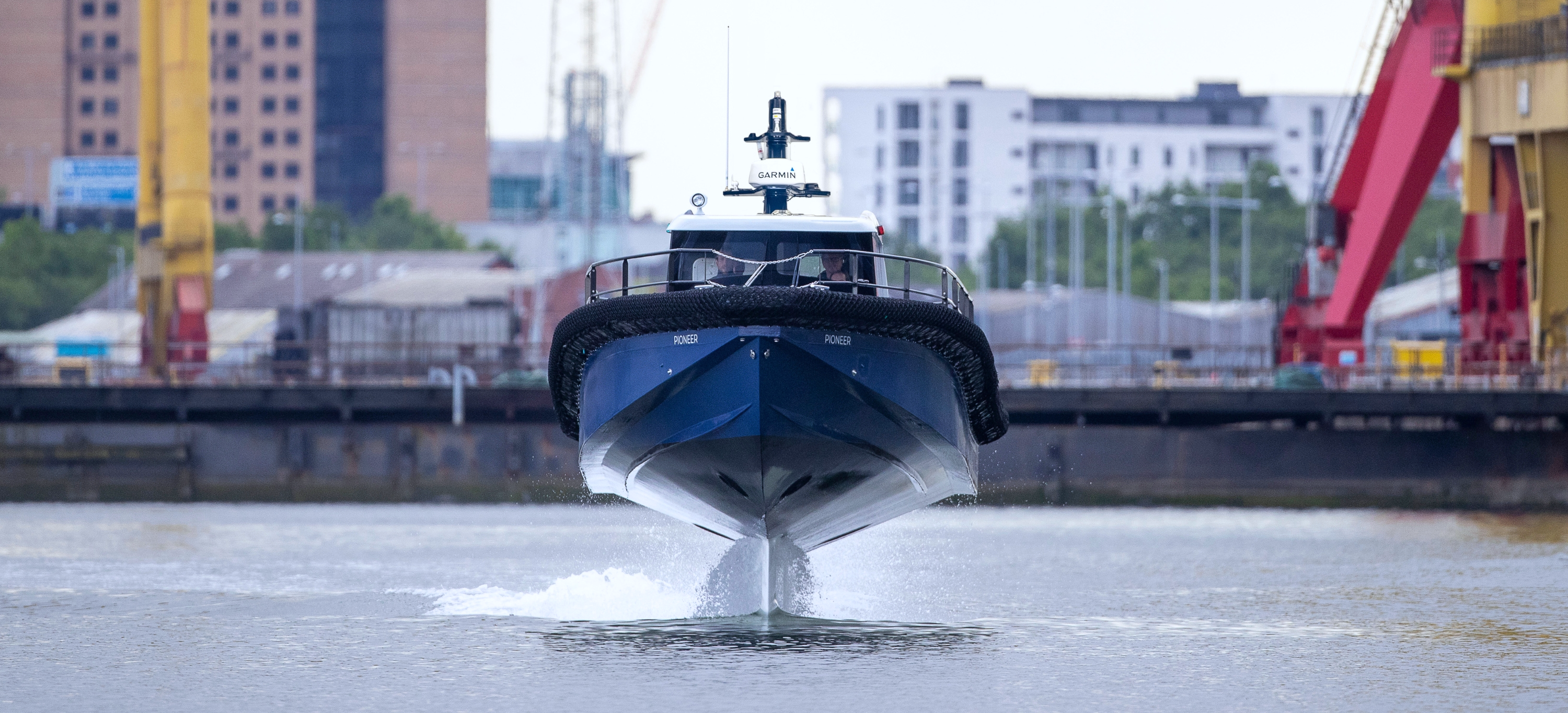 Artemis Technologies EF-12 Workboat foiling in Belfast Harbor 