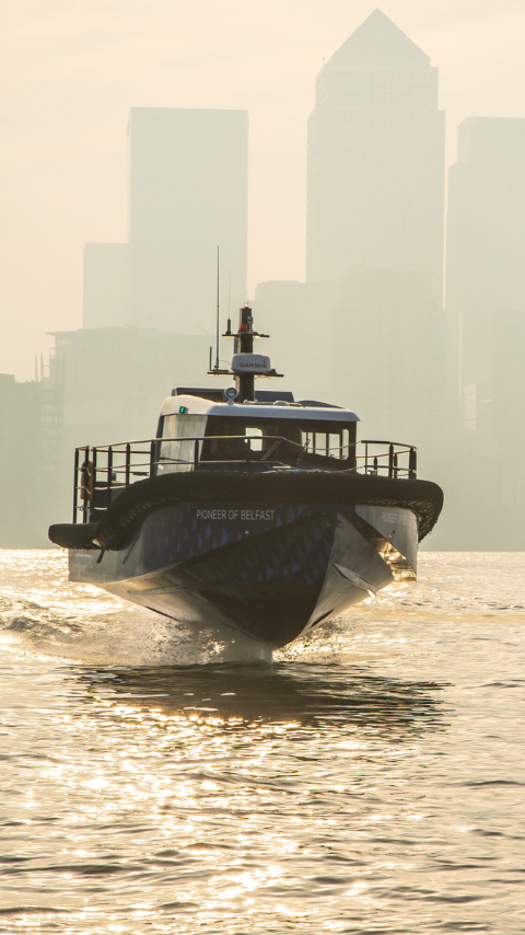 Pioneer foiling in London with a sunset background