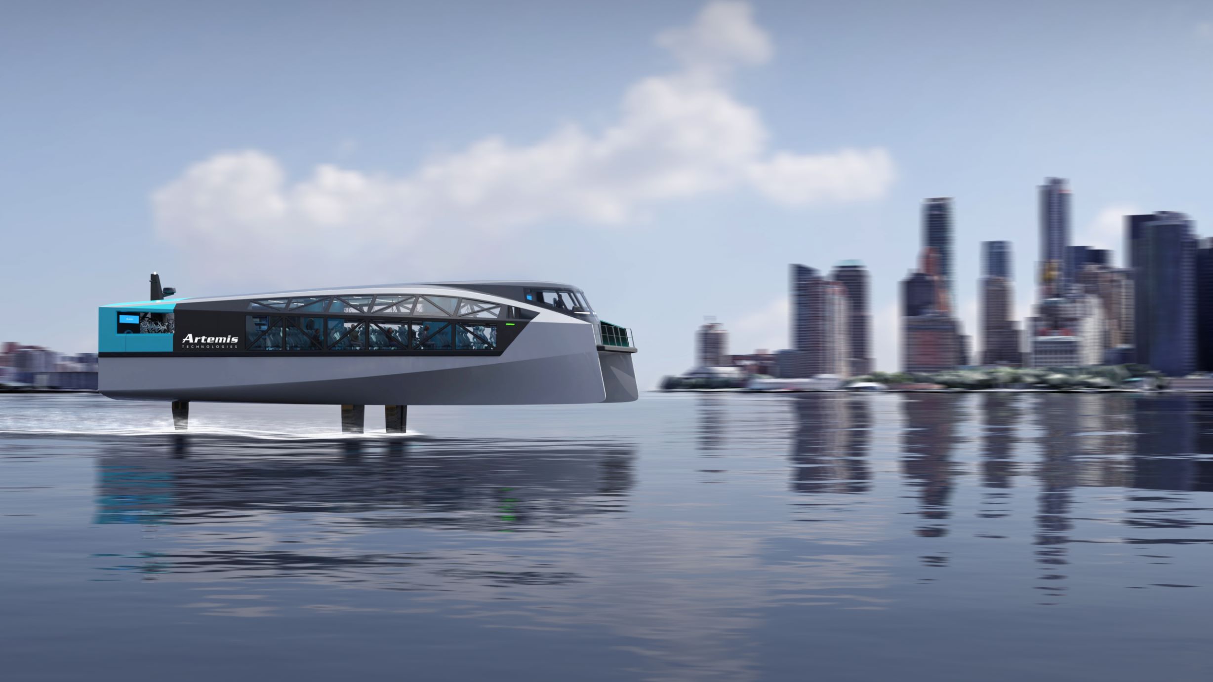 Artemis Technologies EF-24 Passenger ferry foiling in city