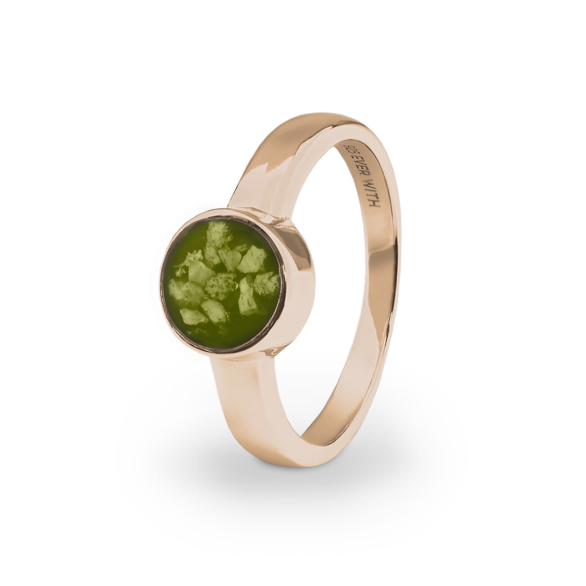 EverWith Ladies Classic Round Memorial Ashes Ring - 9k Rose Gold - Green