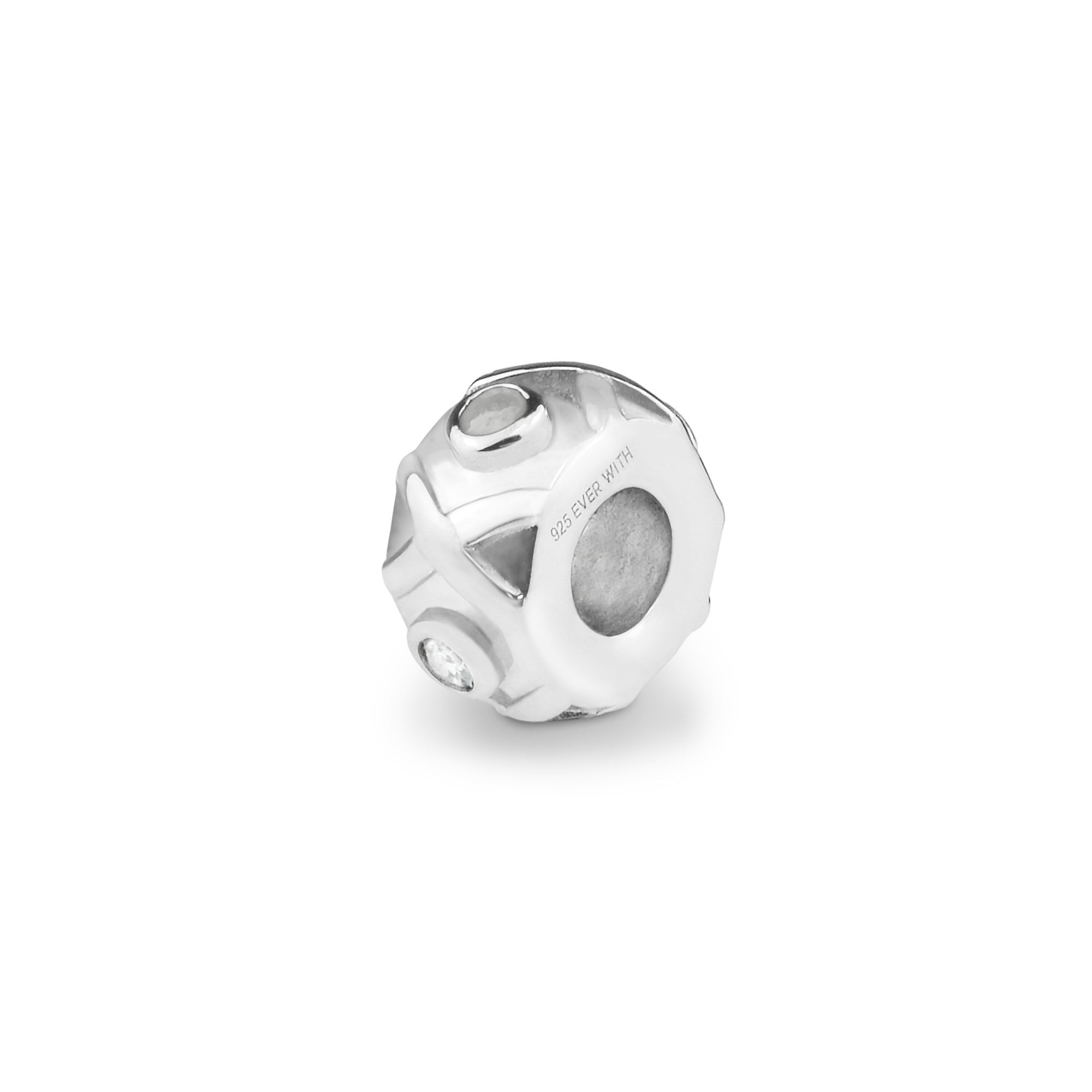 EverWith Peace Memorial Ashes Charm Bead with Fine Crystals - Sterling Silver - White