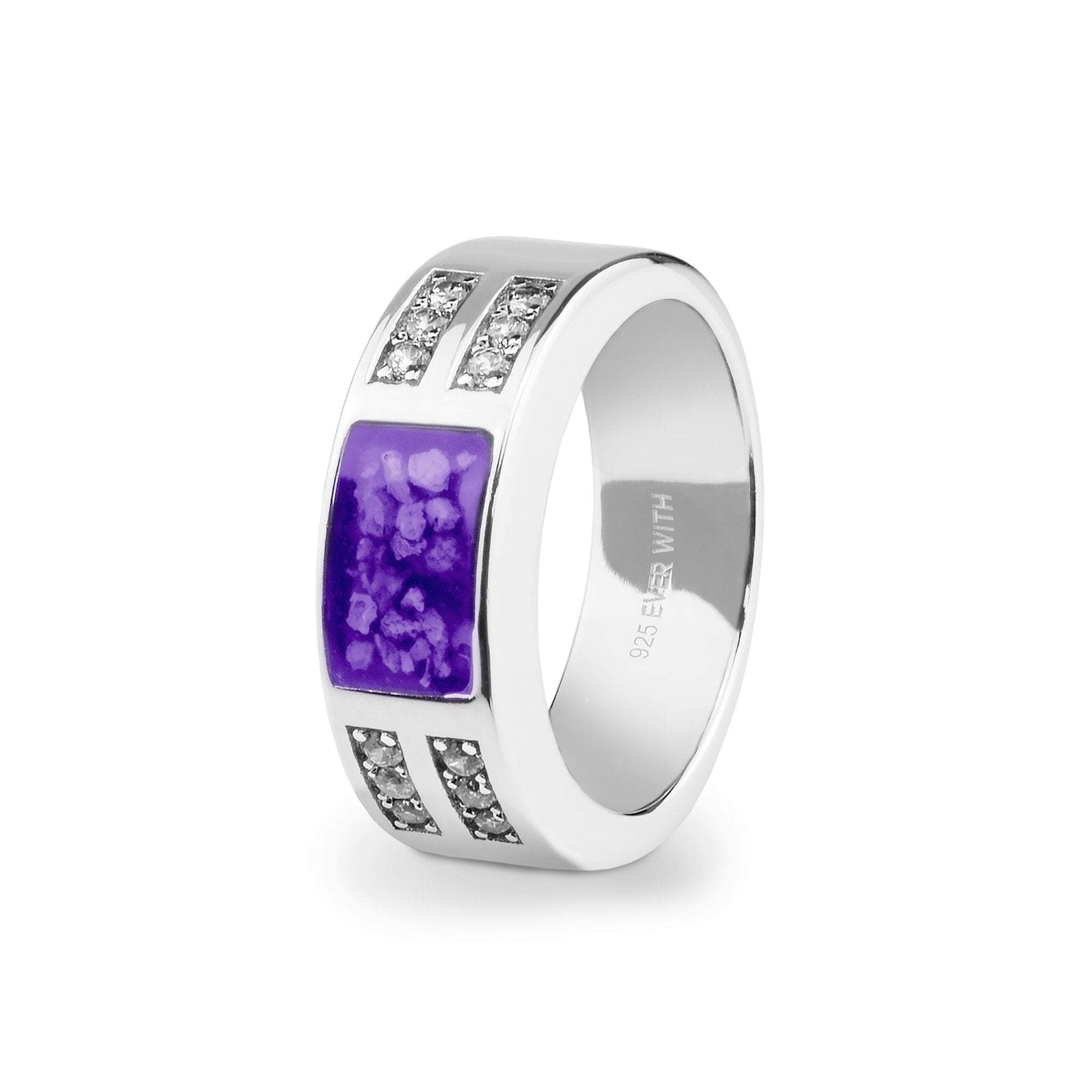EverWith Gents Oblong Memorial Ashes Ring with Fine Crystals - 9k White Gold - Purple