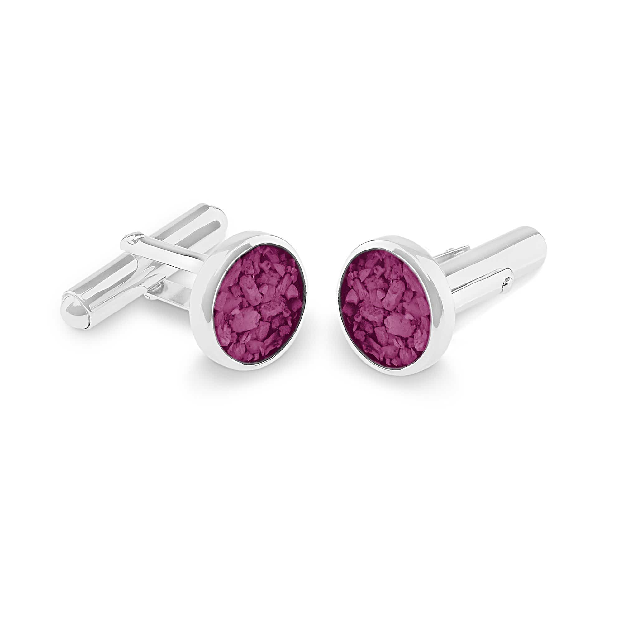 EverWith Gents Classic Round Memorial Ashes Cufflinks - 9k White Gold - Violet