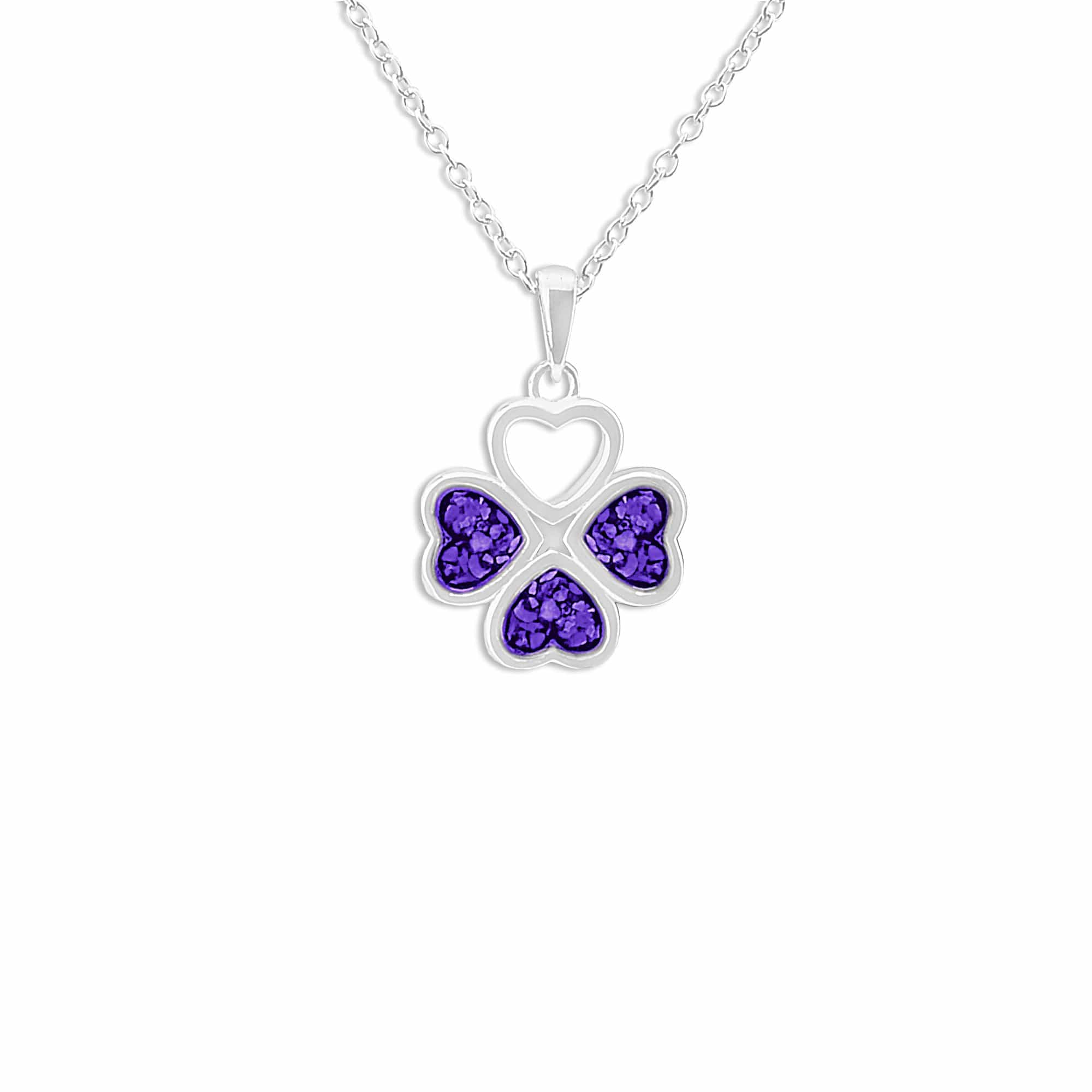 EverWith Ladies Clover Memorial Ashes Pendant - Sterling Silver - Purple
