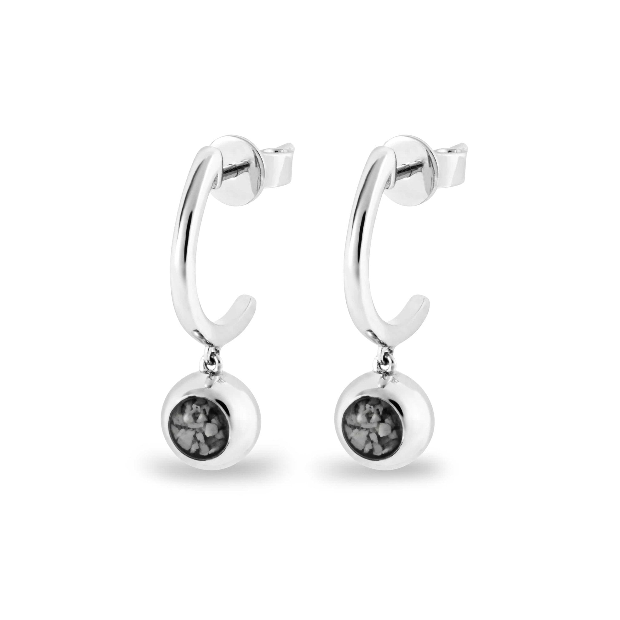 EverWith Ladies Rondure Crescent Memorial Ashes Earrings - Sterling Silver - Black