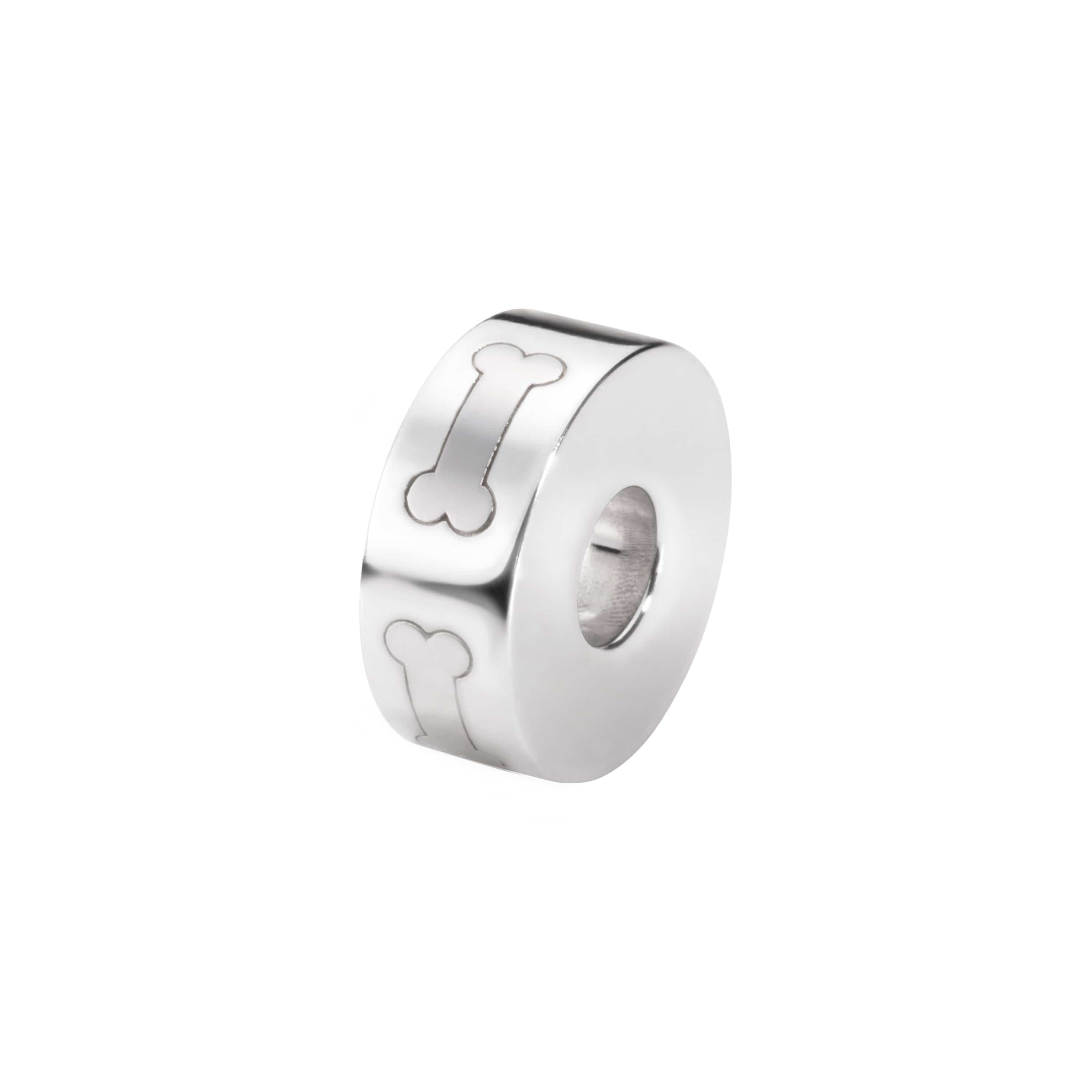 EW-SFC-1202 - EverWith Self-fill Round Dog Bone Memorial Ashes Charm Bead -Silver