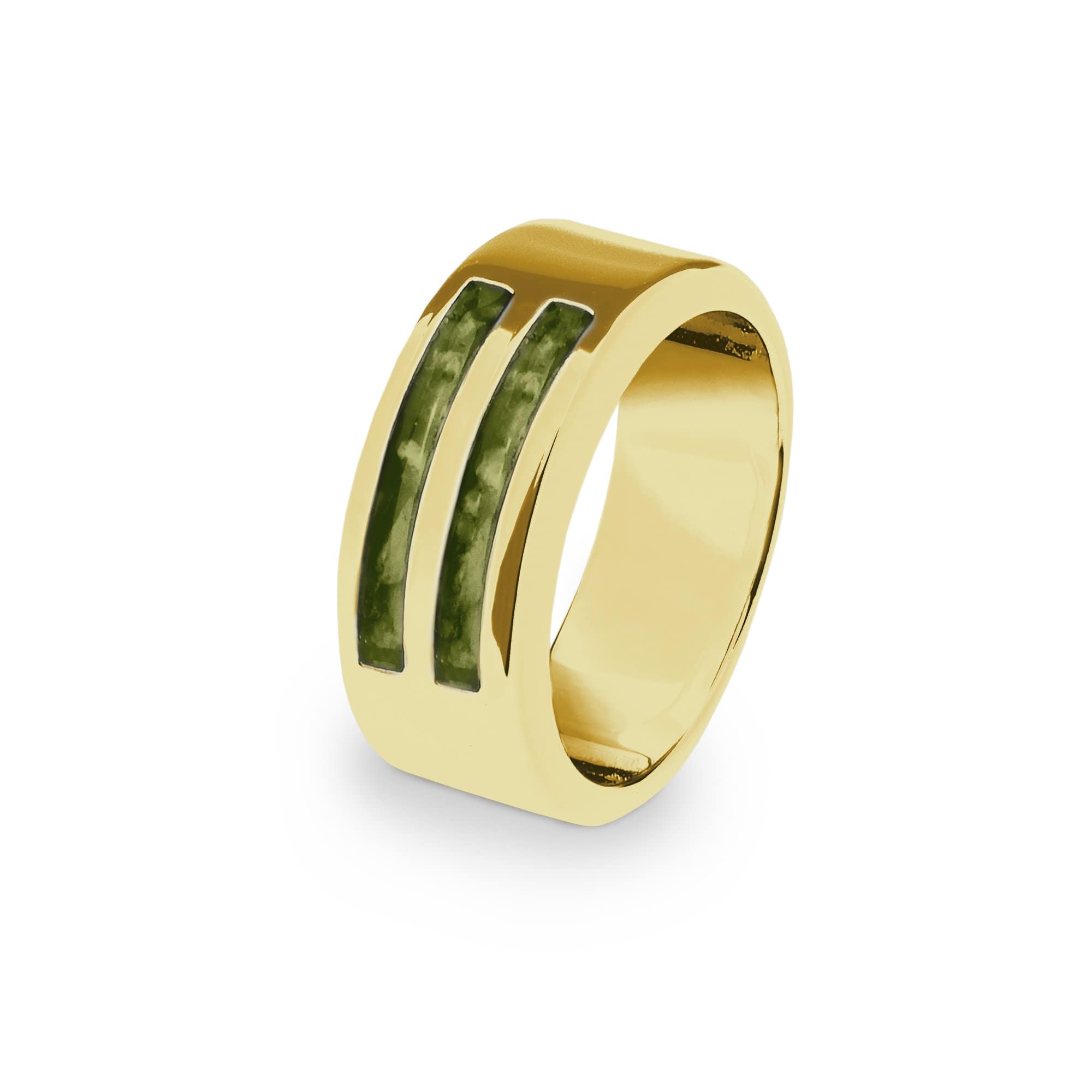 EverWith Gents Traditional Memorial Ashes Ring - 9k Yellow Gold - Green