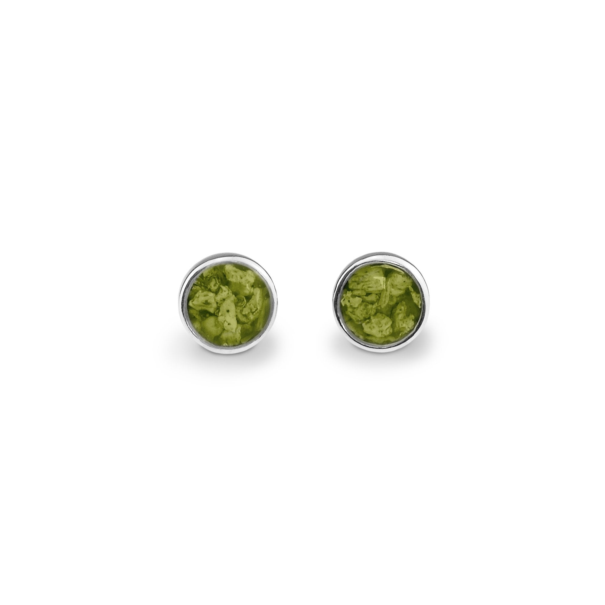EverWith Ladies Classic Round Memorial Ashes Earrings - Sterling Silver - Green