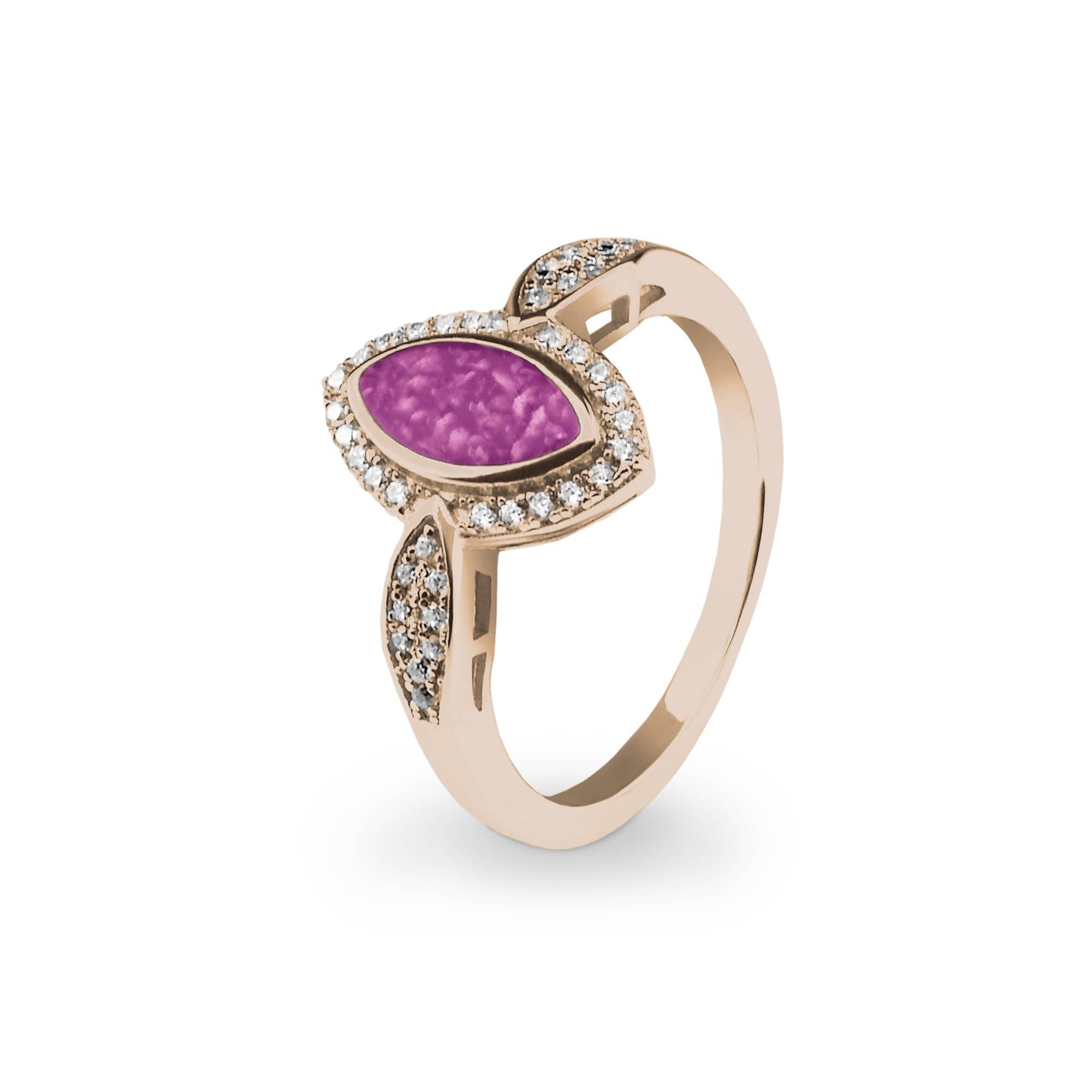 EverWith Ladies Marquise Memorial Ashes Ring with Fine Crystals - 9k Rose Gold - Pink