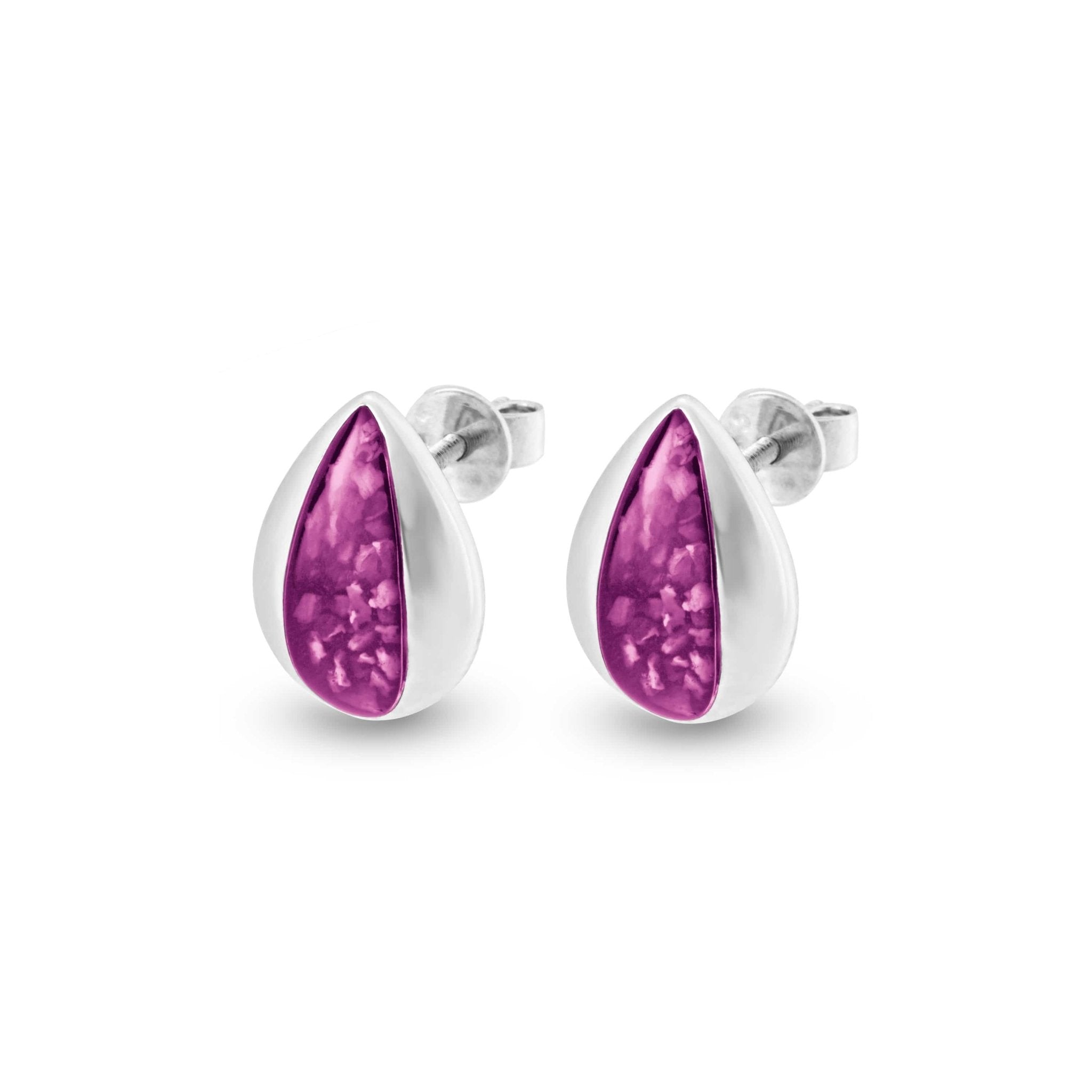 EverWith Ladies Rondure Teardrop Memorial Ashes Earrings - Sterling Silver - Pink