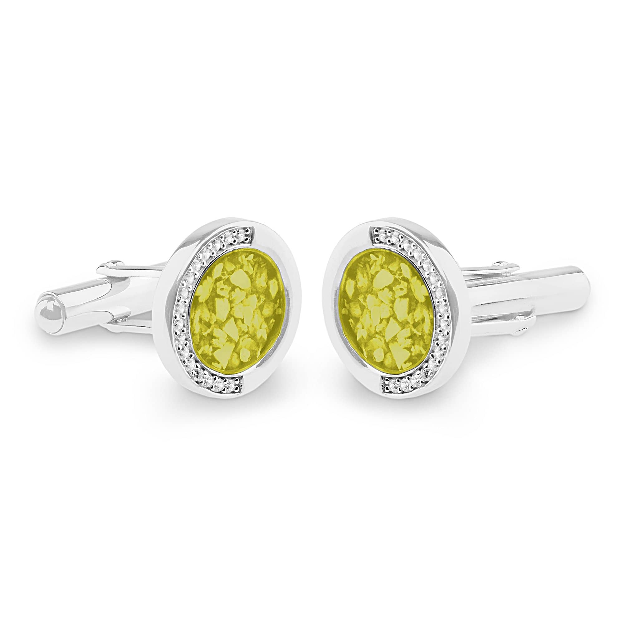 EverWith Gents Fancy Round Memorial Ashes Cufflinks with Fine Crystals - 9k White Gold - Yellow