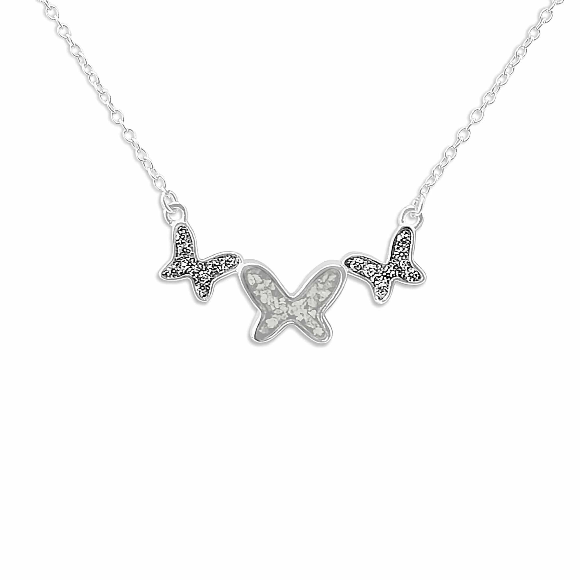EverWith Ladies Butterflies Memorial Ashes Necklace with Fine Crystals - Sterling Silver - White