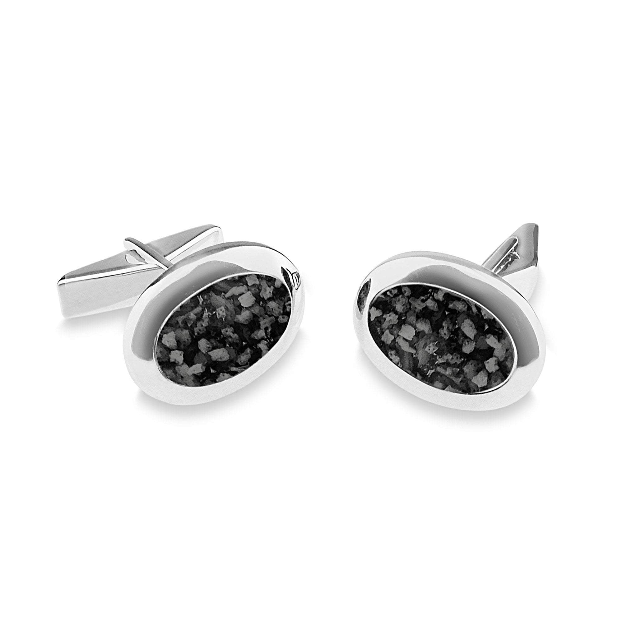 EverWith Gents Oval Memorial Ashes Cufflinks - Sterling Silver - Black