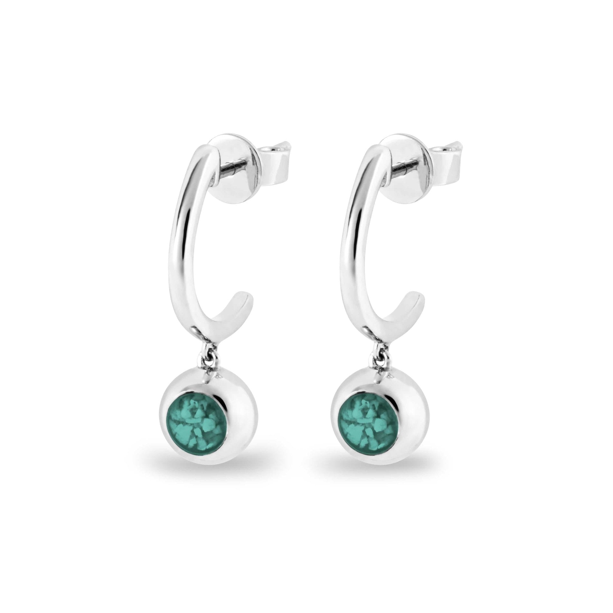 EverWith Ladies Rondure Crescent Memorial Ashes Earrings - Sterling Silver - Aqua