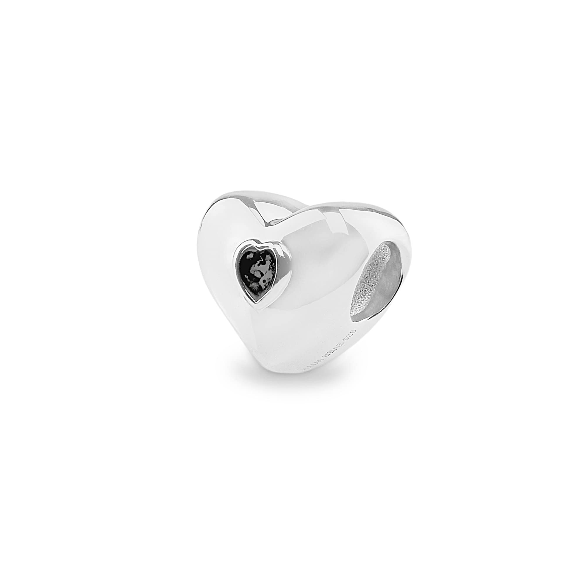 EverWith Heart Memorial Ashes Charm Bead - Sterling Silver - Black