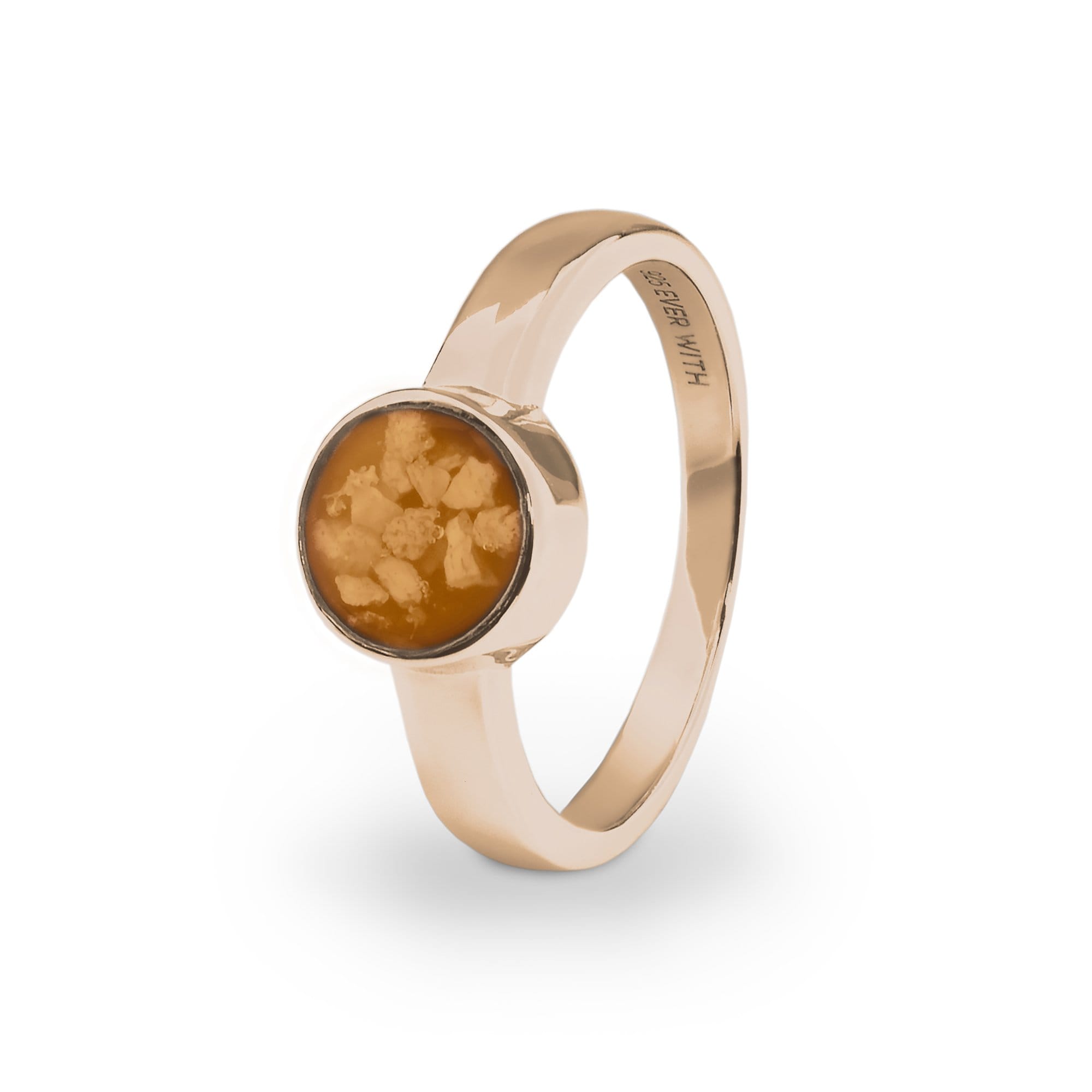 EverWith Ladies Classic Round Memorial Ashes Ring - 9k Rose Gold - Orange