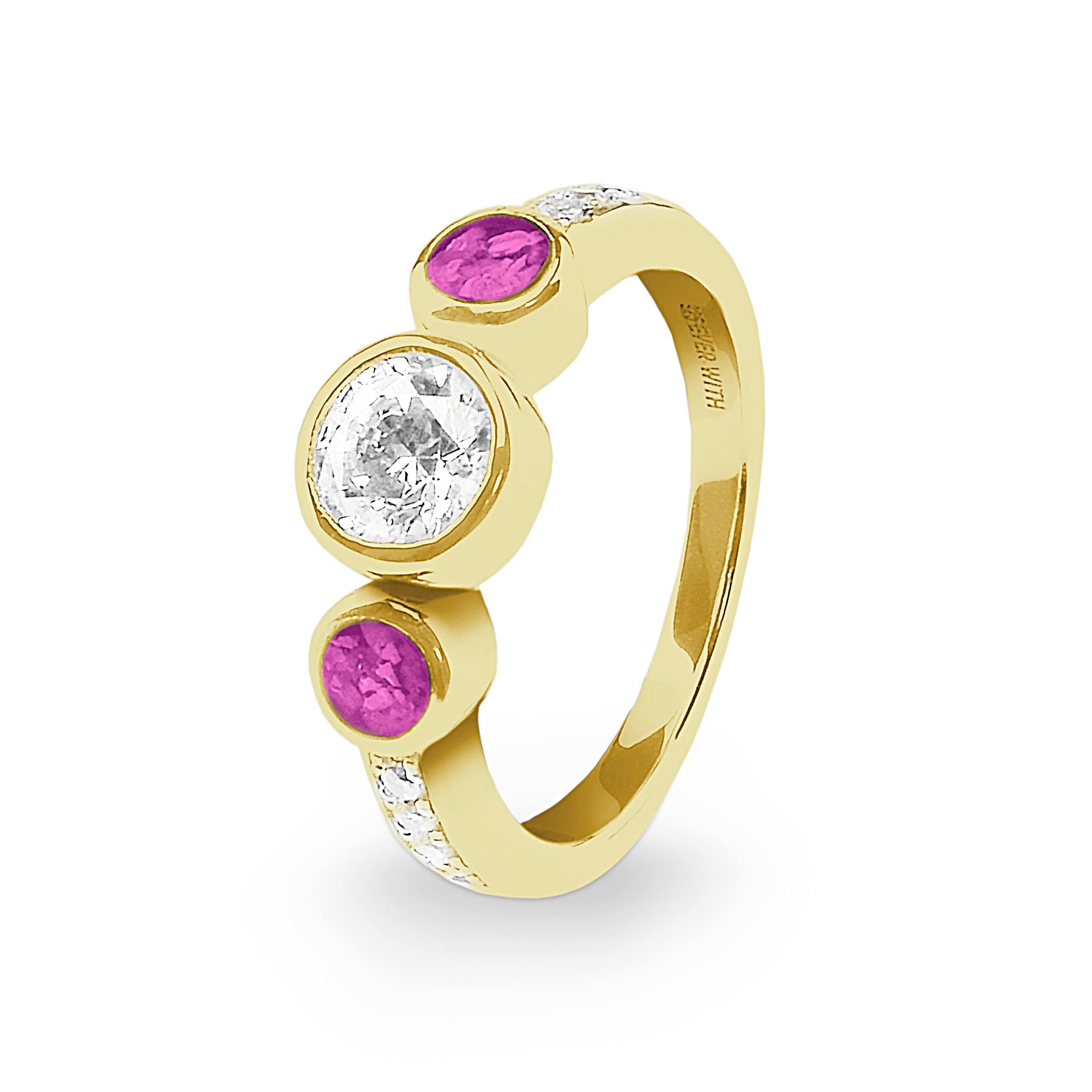EverWith Ladies Jewel Memorial Ashes Ring with Fine Crystal - 9k Yellow Gold - Pink