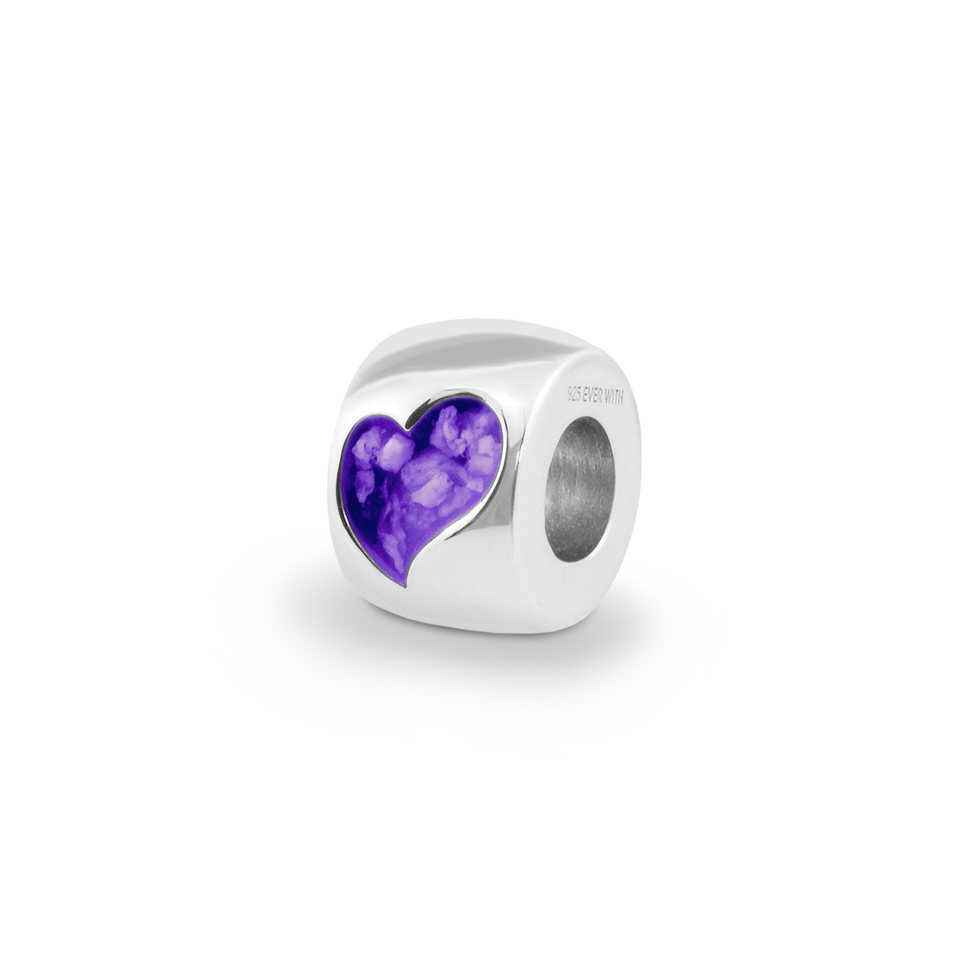EverWith Cherish Memorial Ashes Charm Bead with Fine Crystals - Sterling Silver - Purple