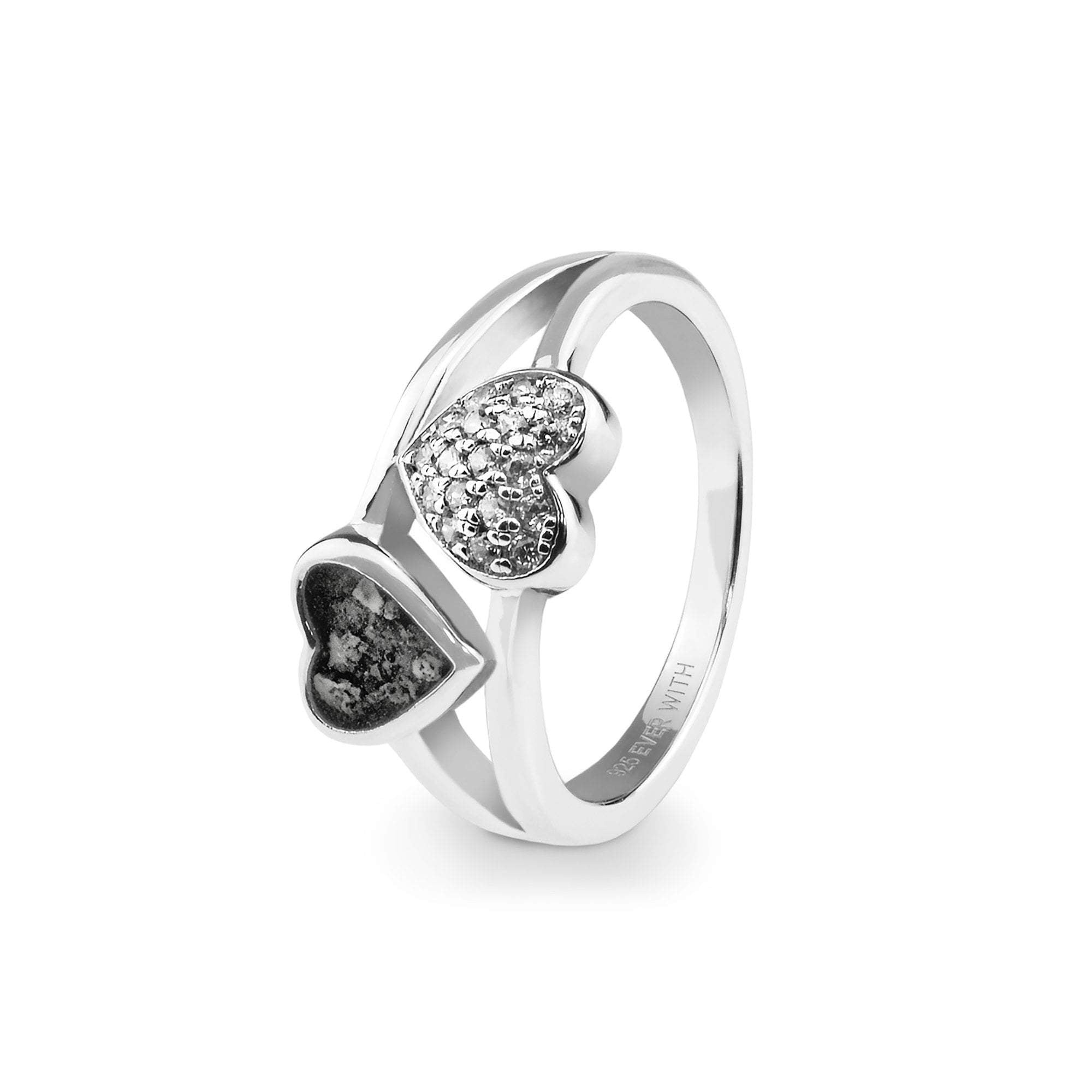 EverWith Ladies Cherish Memorial Ashes Ring with Fine Crystals - Sterling Silver - Black
