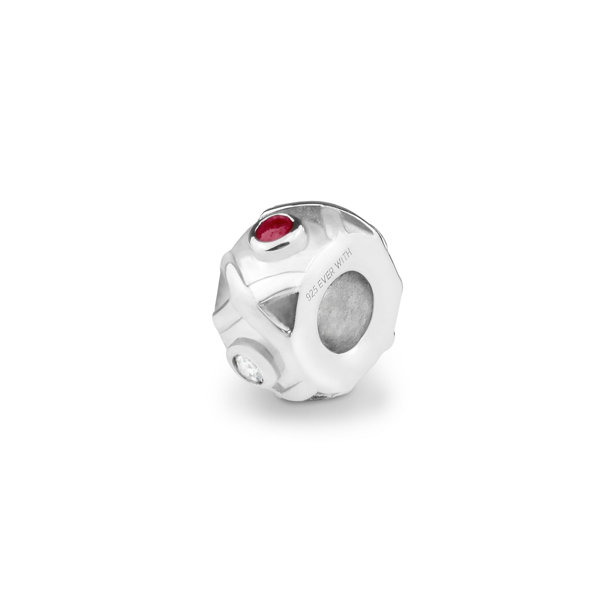 EverWith Peace Memorial Ashes Charm Bead with Fine Crystals - Sterling Silver - Red