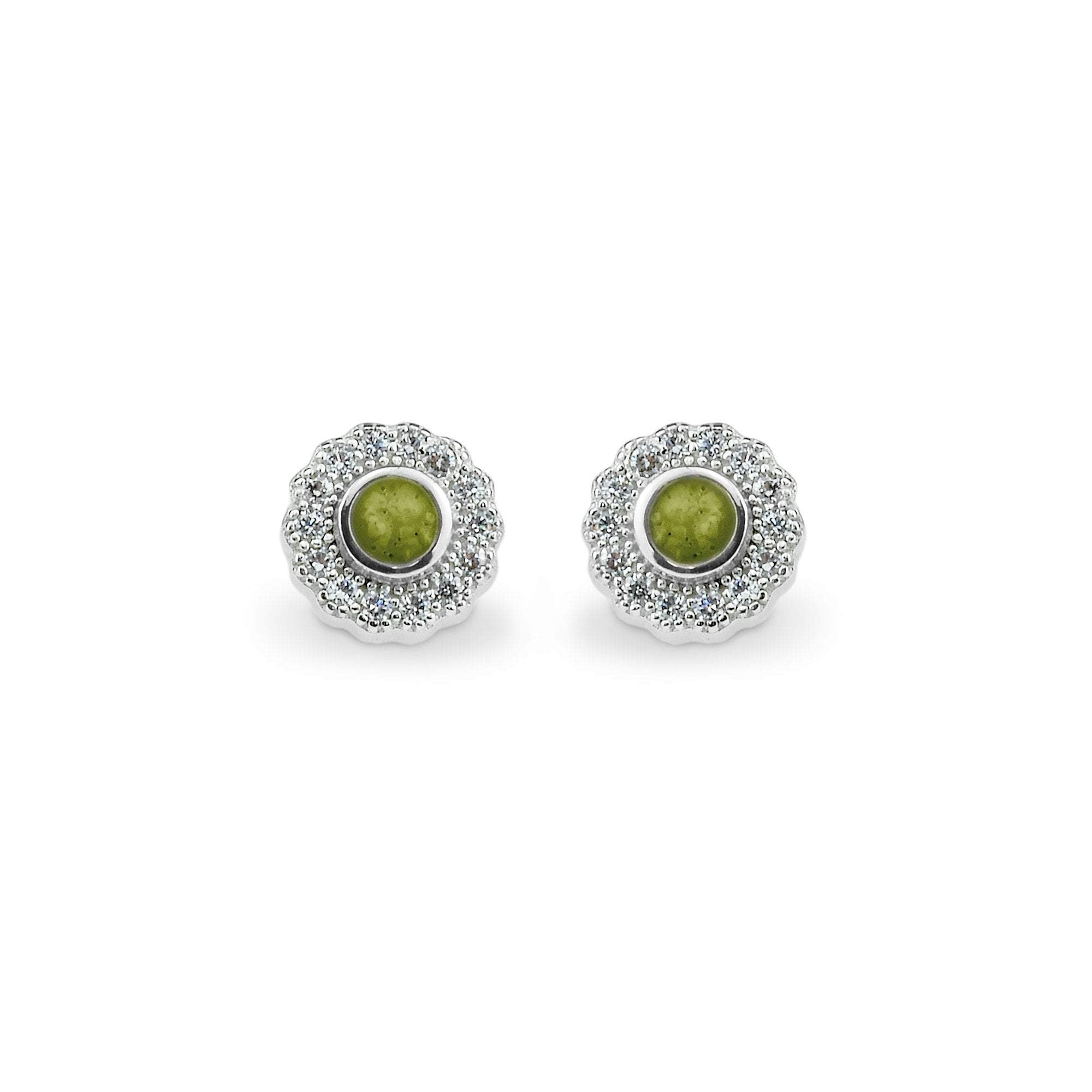 EverWith Ladies Petals Memorial Ashes Earrings with Fine Crystals - Sterling Silver - Green