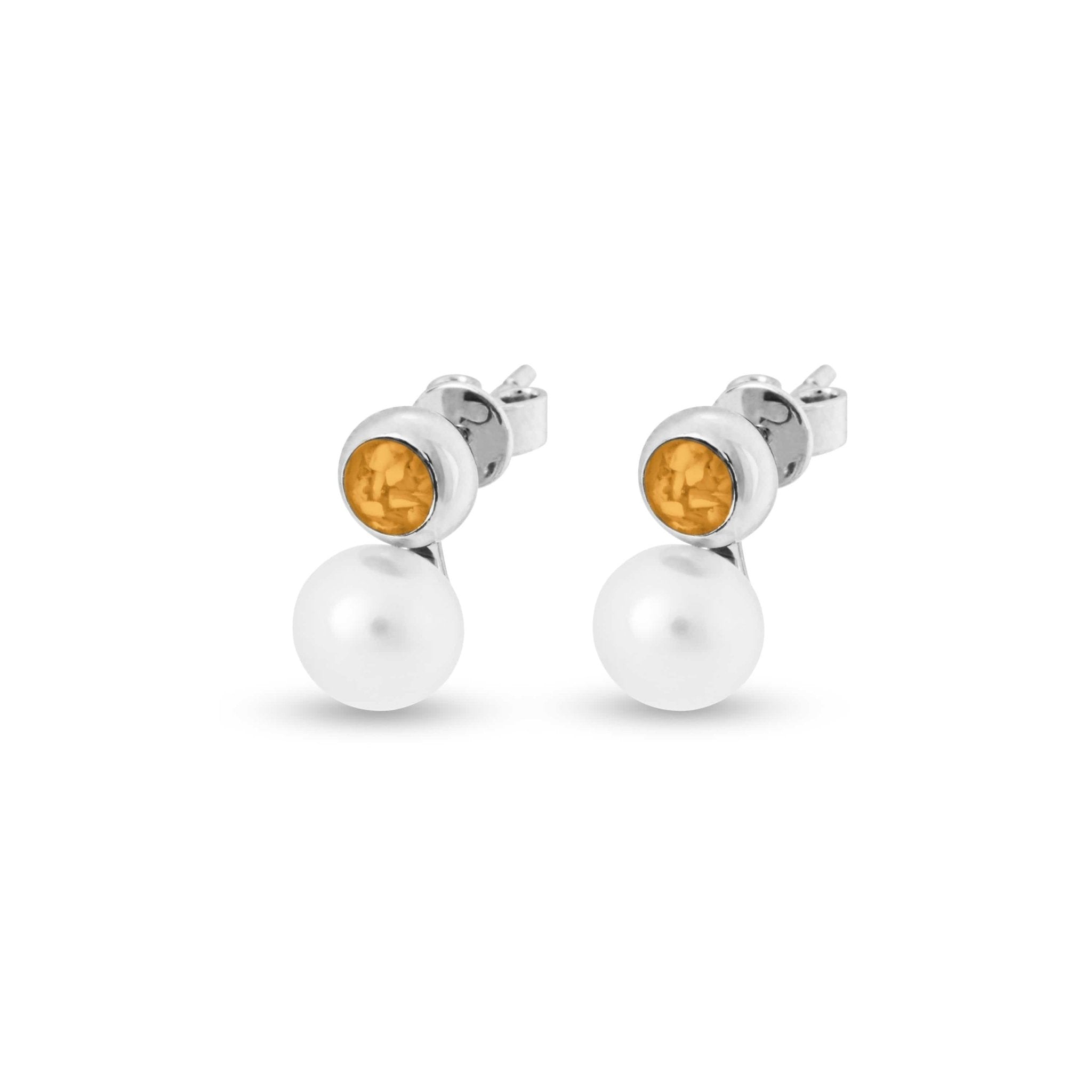 EverWith Ladies Rondure Pearl Memorial Ashes Earrings - Sterling Silver - Orange