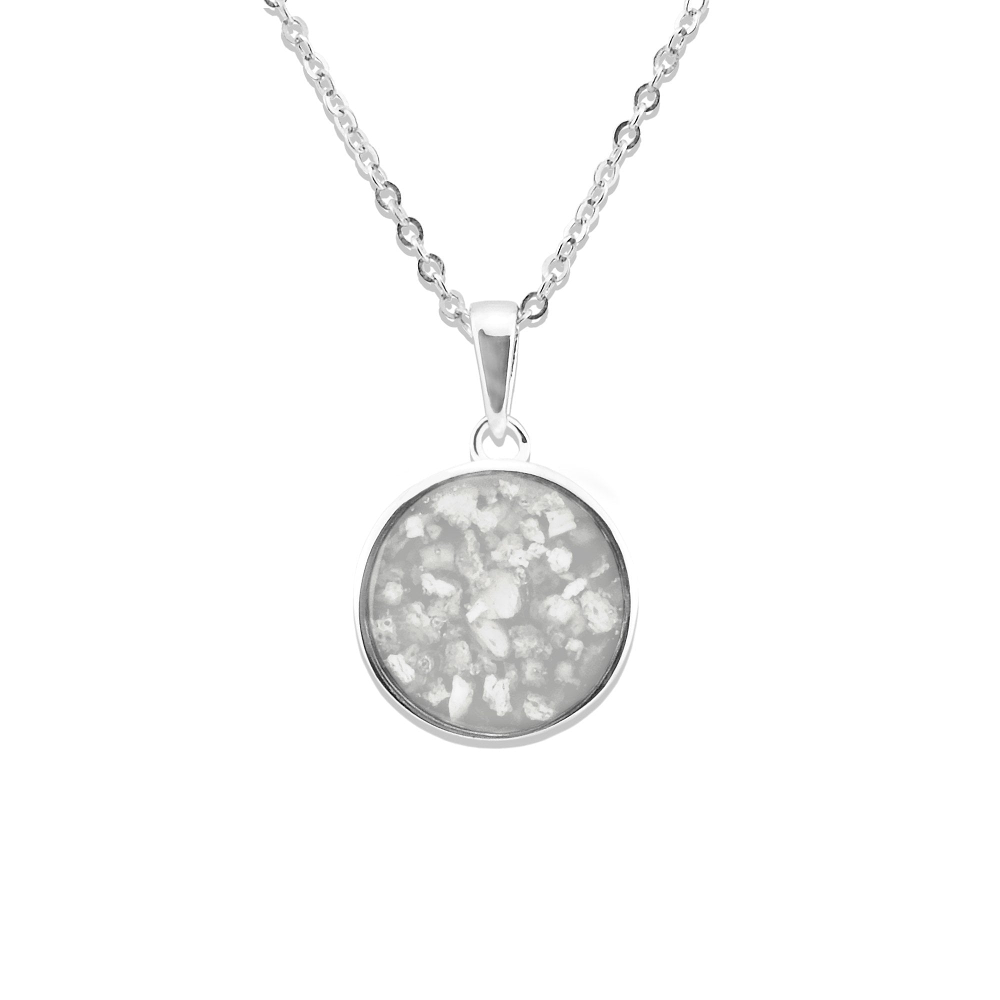 EverWith Ladies Classic Round Memorial Ashes Pendant - Sterling Silver - White