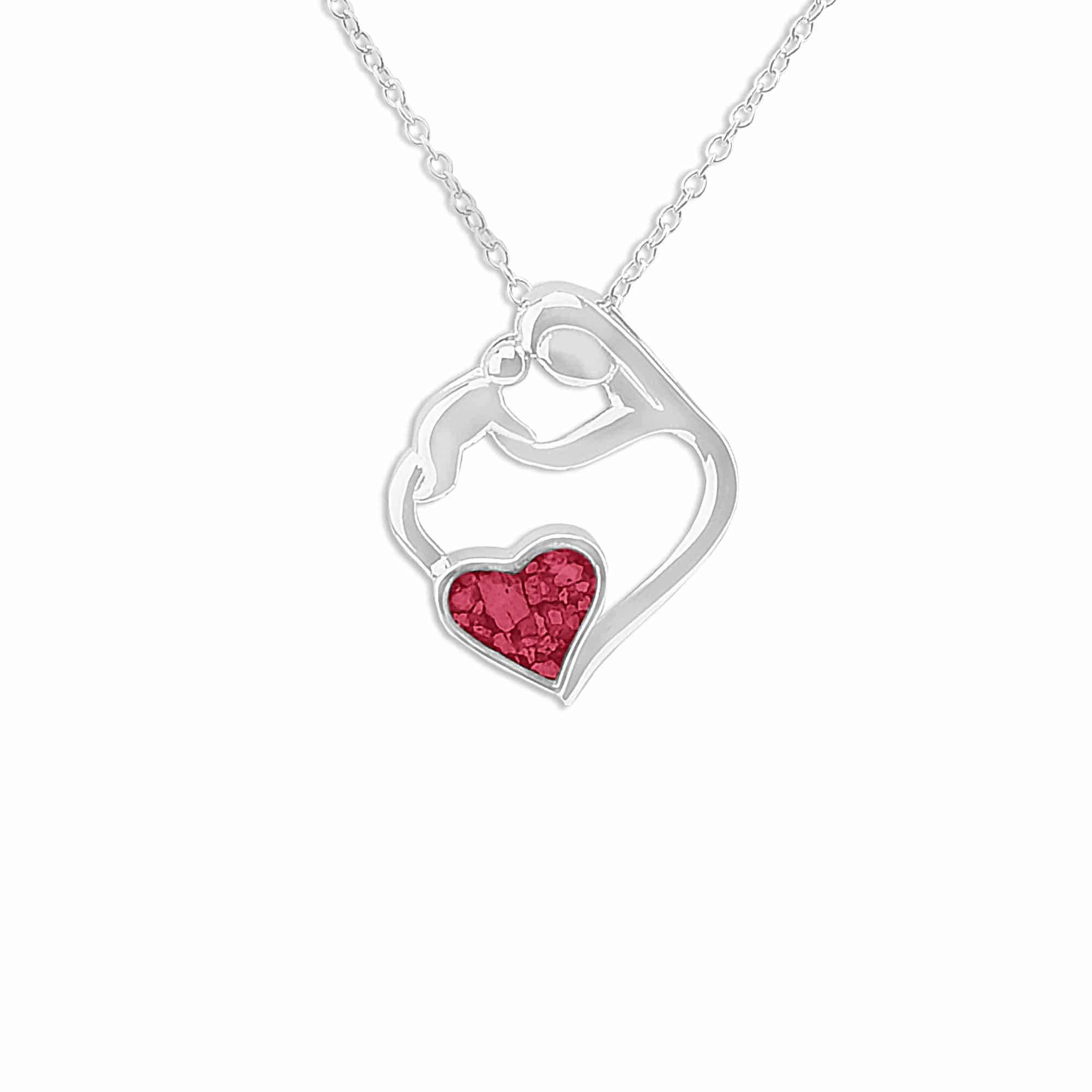EverWith Ladies Mother and Child Memorial Ashes Pendant - Sterling Silver - Red
