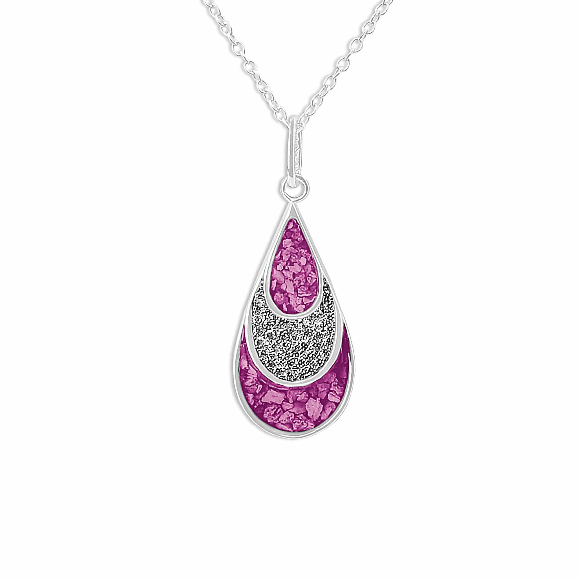 EverWith Ladies Layered Teardrop Memorial Ashes Pendant with Fine Crystals - Sterling Silver - Pink