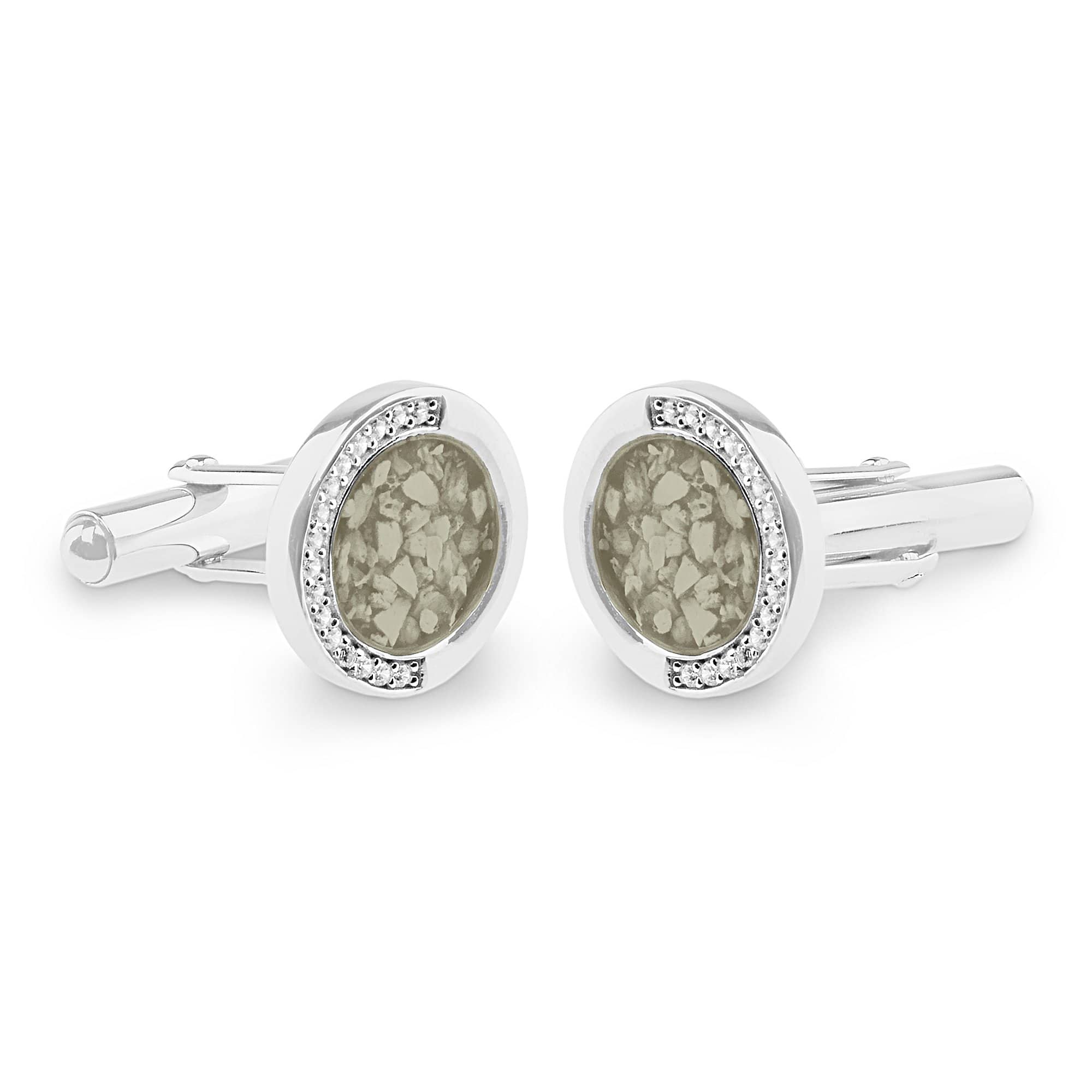 EverWith Gents Fancy Round Memorial Ashes Cufflinks with Fine Crystals - Sterling Silver - Transpare