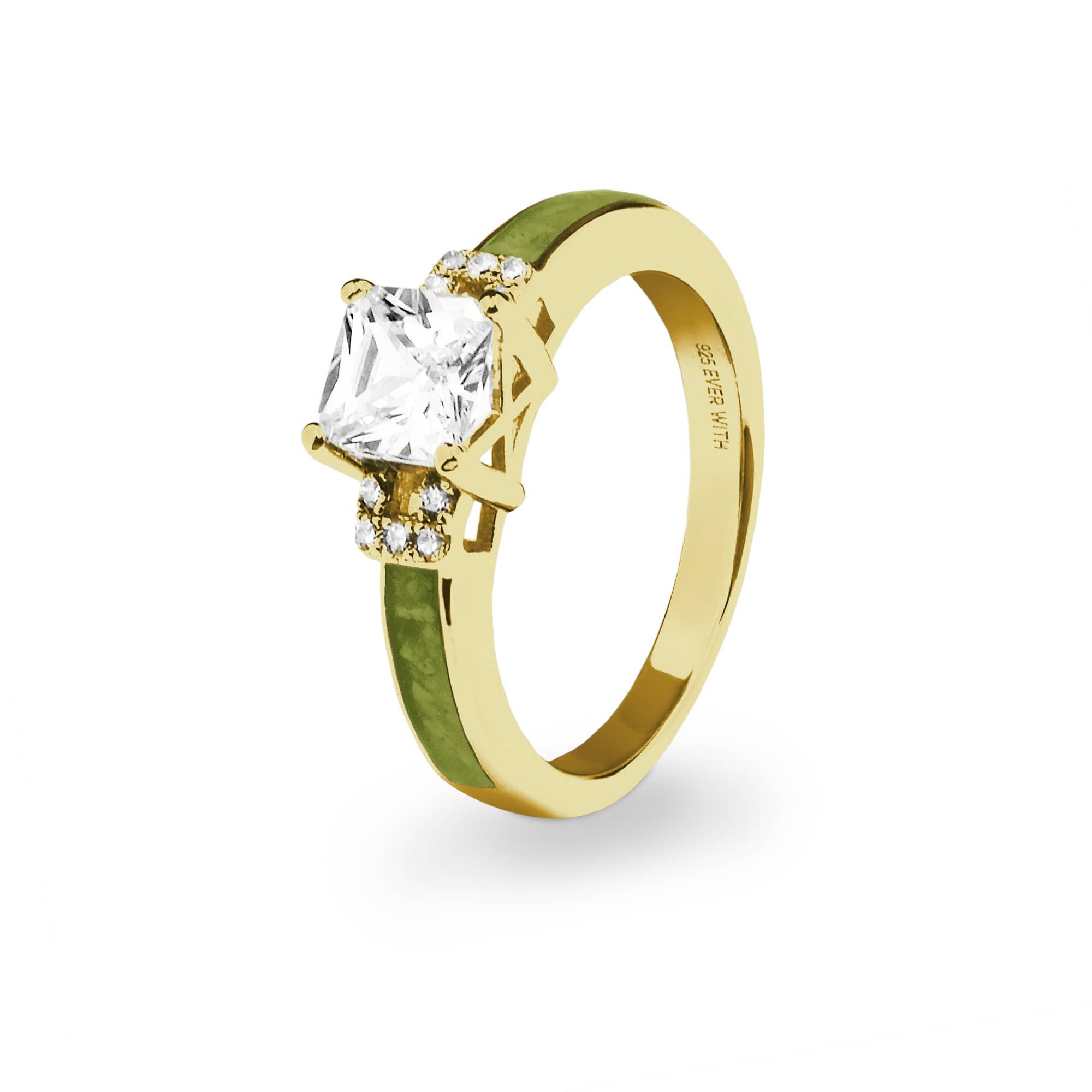 EverWith Ladies Honour Memorial Ashes Ring with Fine Crystals - 9k Yellow Gold - Green