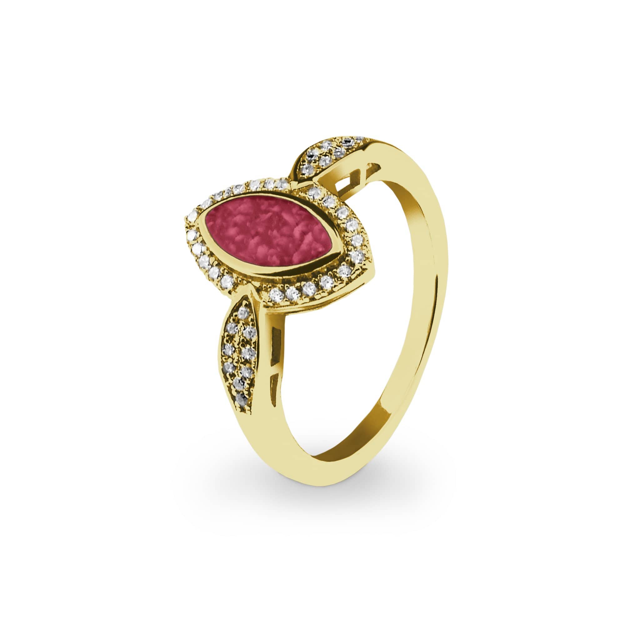 EverWith Ladies Marquise Memorial Ashes Ring with Fine Crystals - 9k Yellow Gold - Red