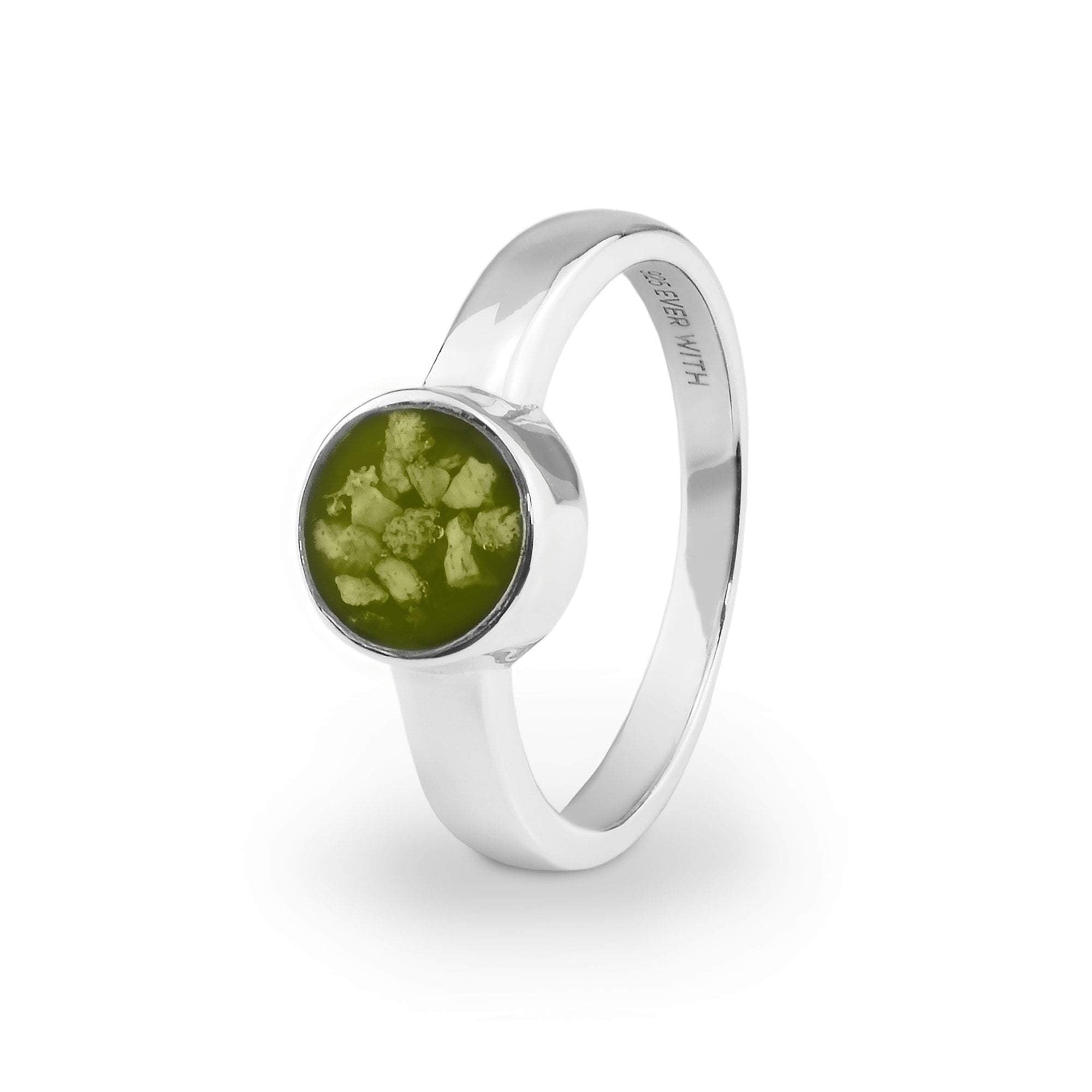EverWith Ladies Classic Round Memorial Ashes Ring - 9k White Gold - Green