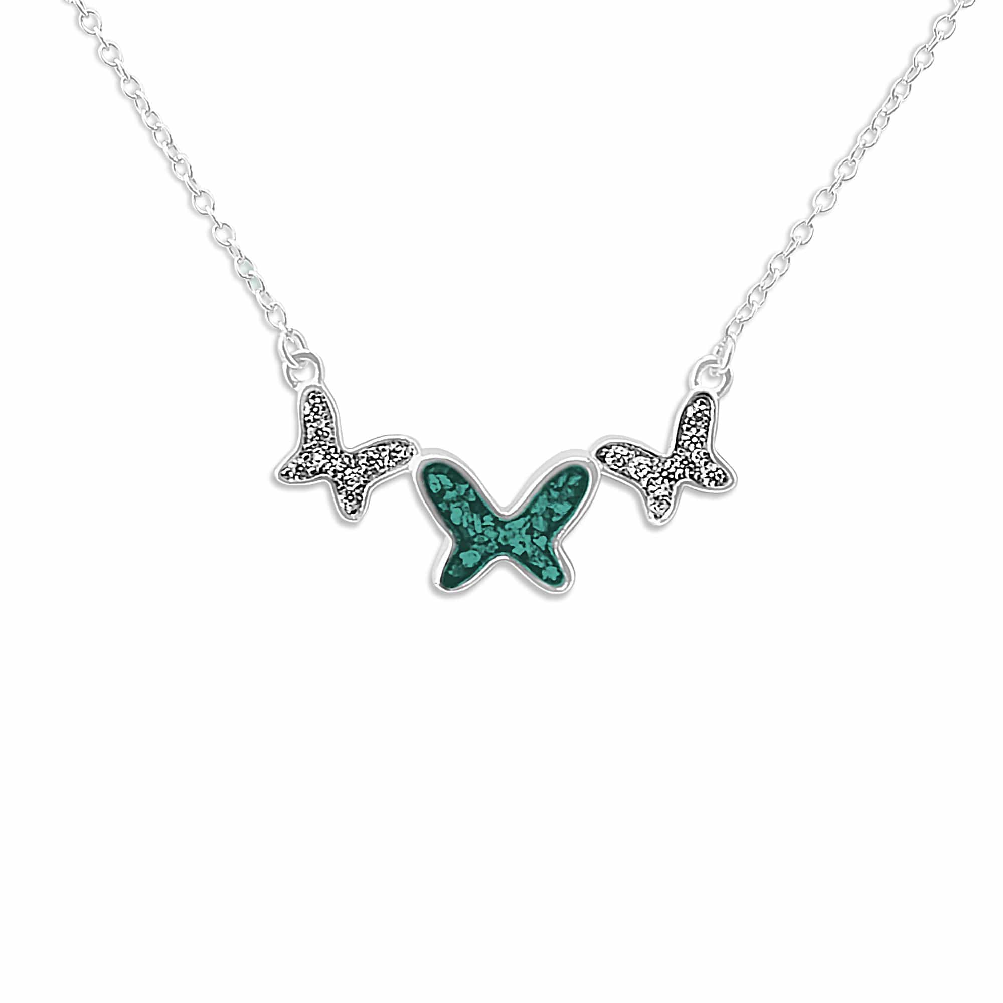 EverWith Ladies Butterflies Memorial Ashes Necklace with Fine Crystals - Sterling Silver - Aqua