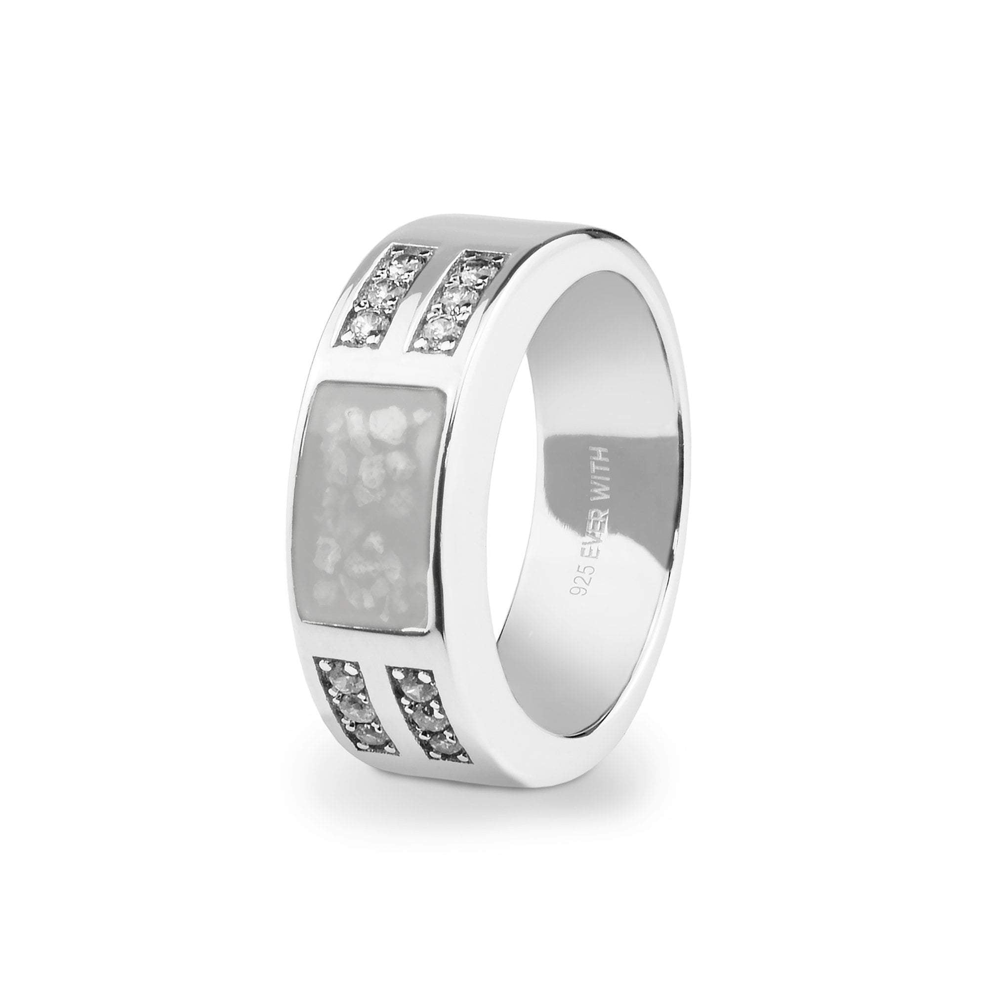 EverWith Gents Oblong Memorial Ashes Ring with Fine Crystals - Sterling Silver - White