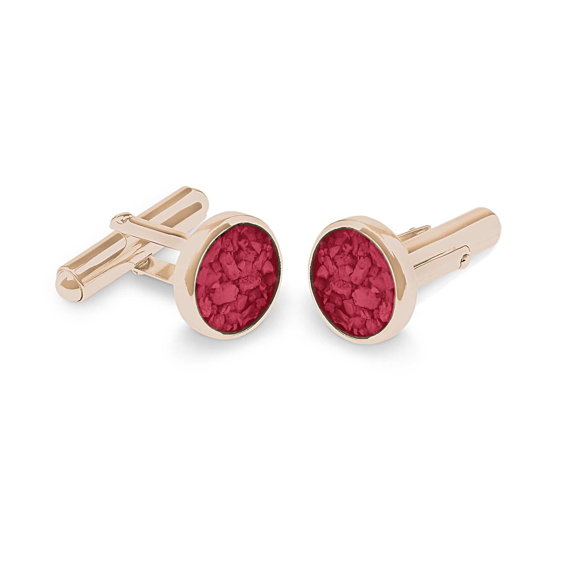 EverWith Gents Classic Round Memorial Ashes Cufflinks - 9k Rose Gold - Red