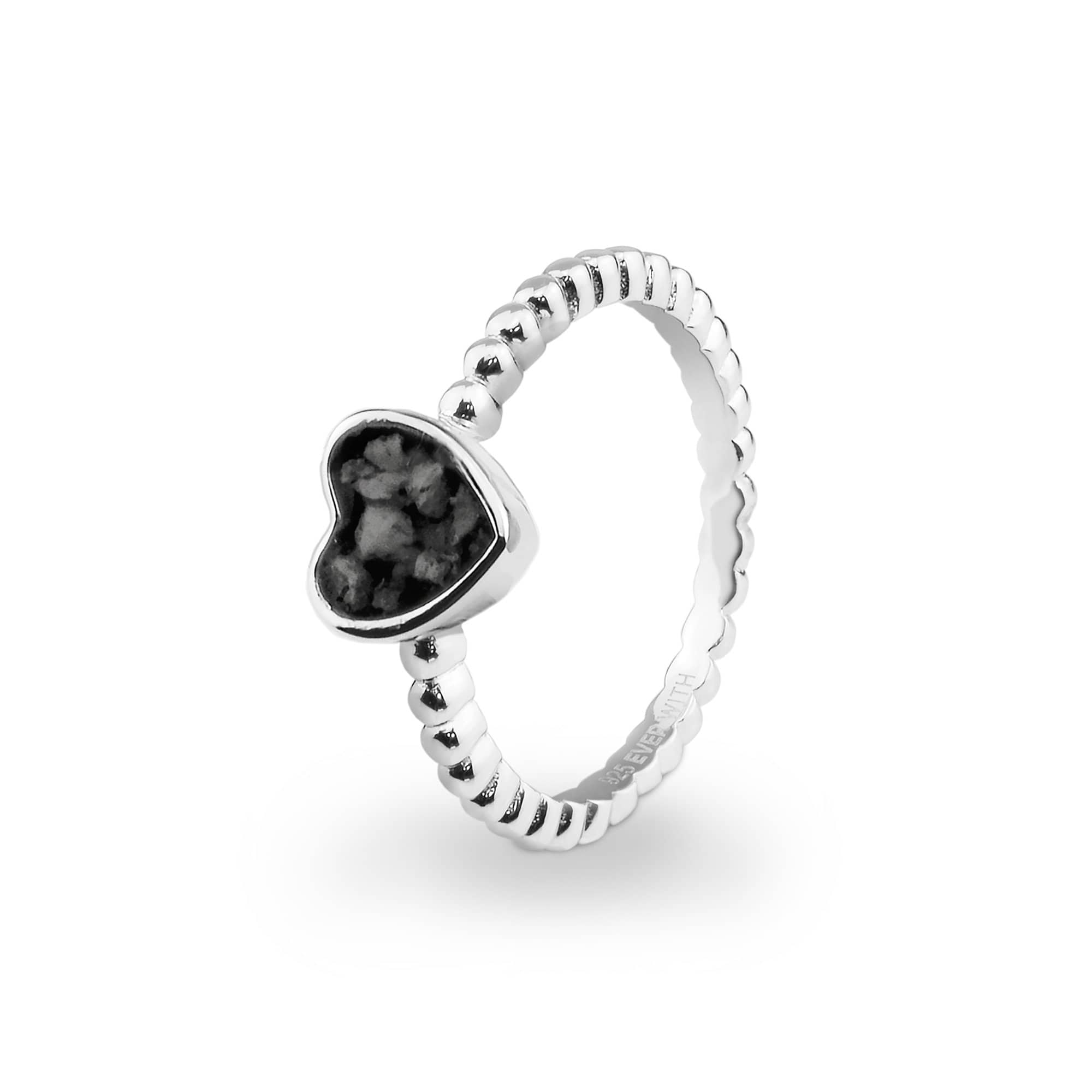 EverWith Ladies Heart Bubble Band Memorial Ashes Ring - 9k White Gold - Black