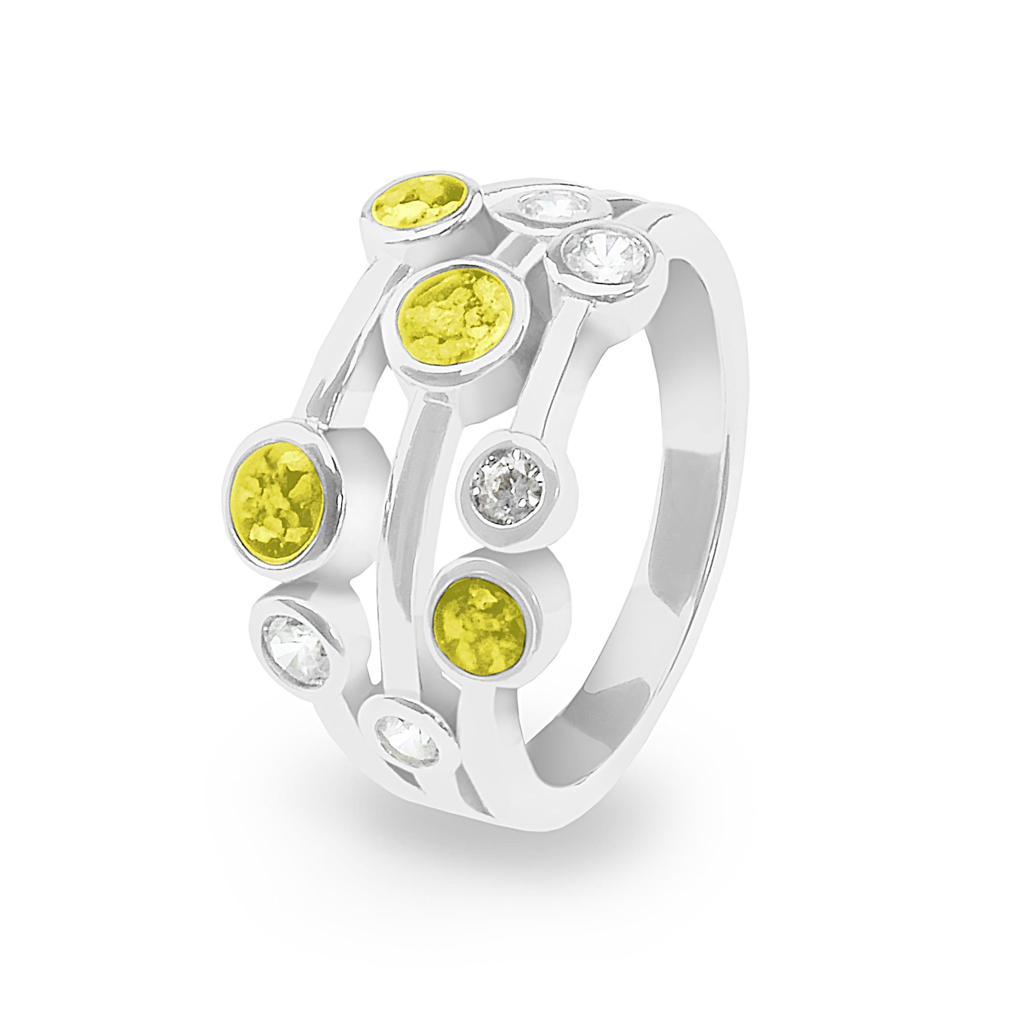 EverWith Ladies Droplets Memorial Ashes Ring with Fine Crystals - 9k White Gold - Yellow