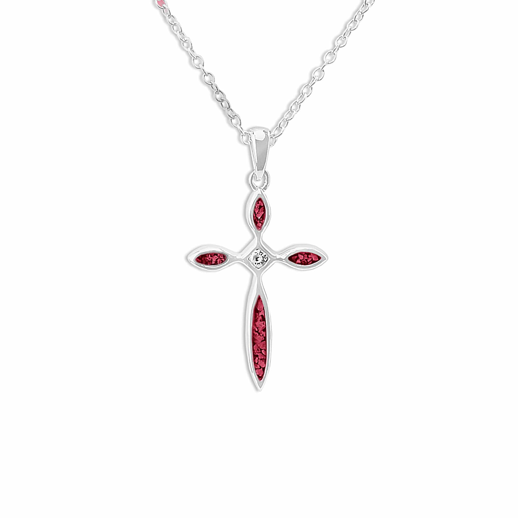 EverWith Unisex Solace Cross Memorial Ashes Pendant with Fine Crystal - Sterling Silver - Red